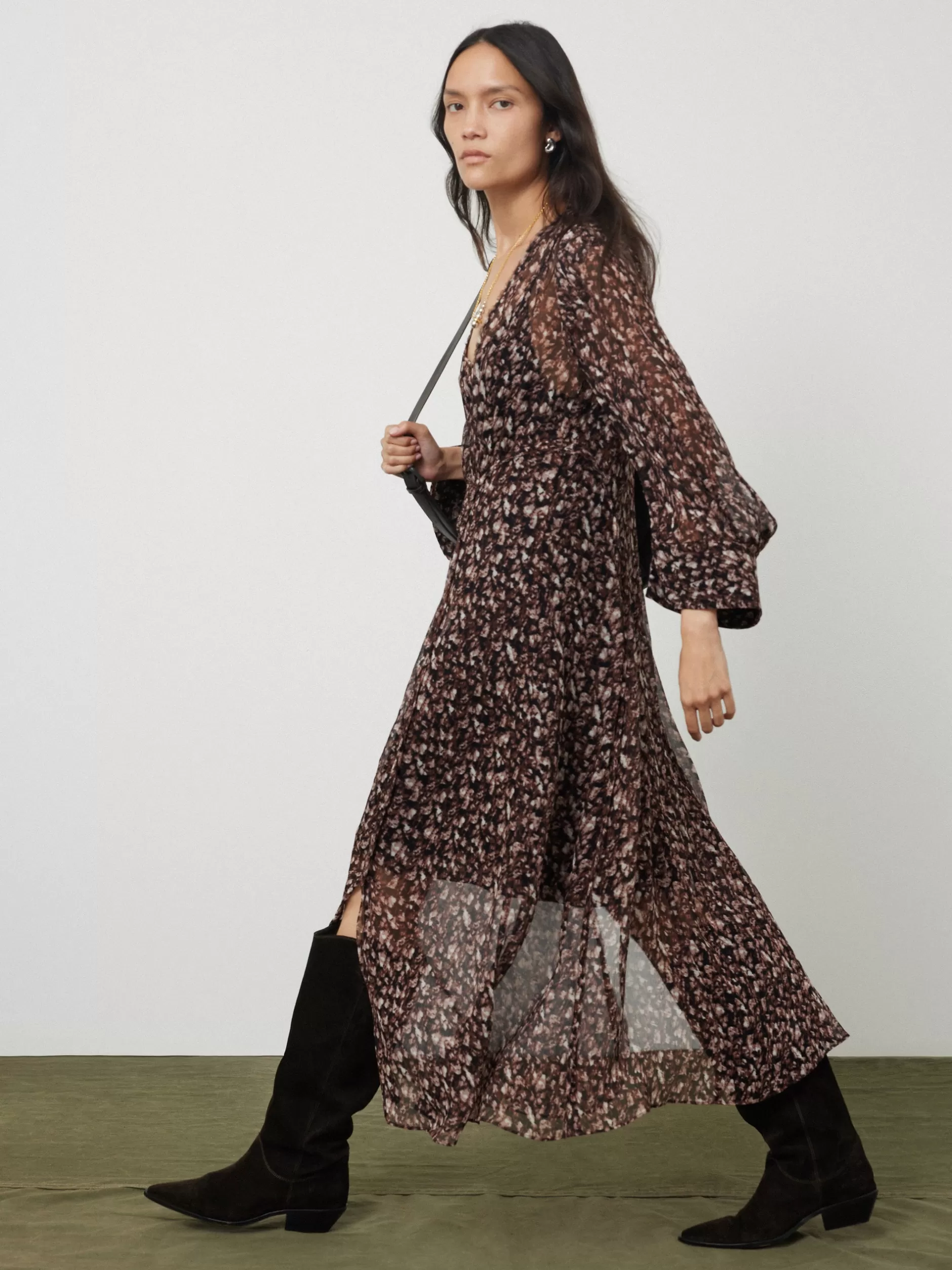 Cheap Jigsaw Abstract Leopard Midi Dress Brown