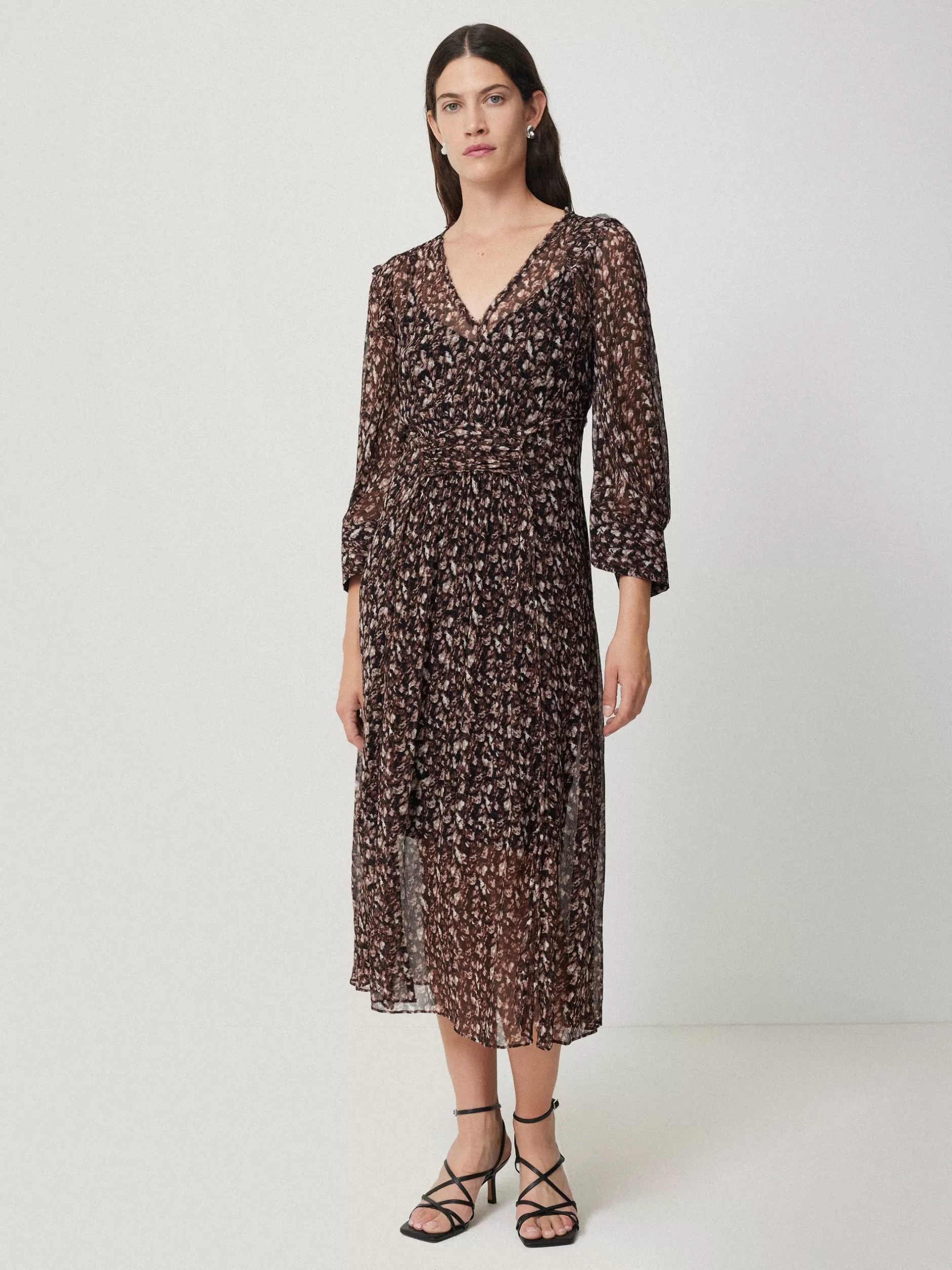 Cheap Jigsaw Abstract Leopard Midi Dress Brown