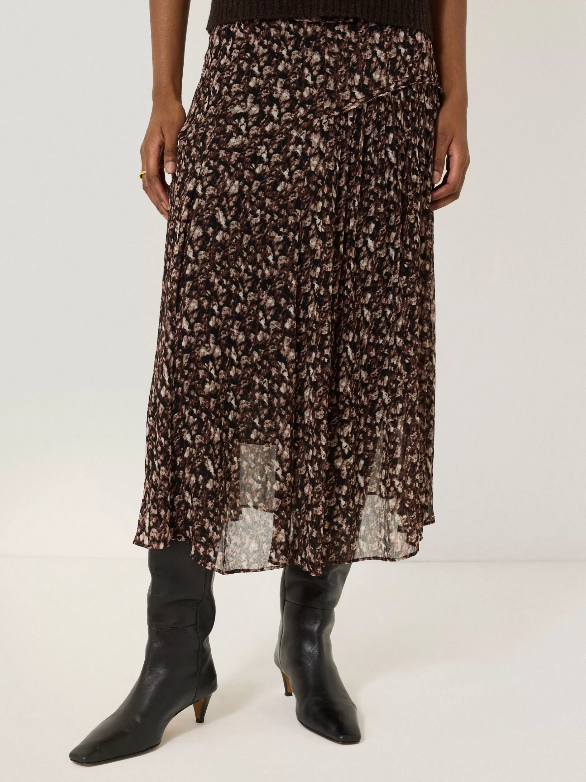 Fashion Jigsaw Abstract Leopard Midi Skirt Brown