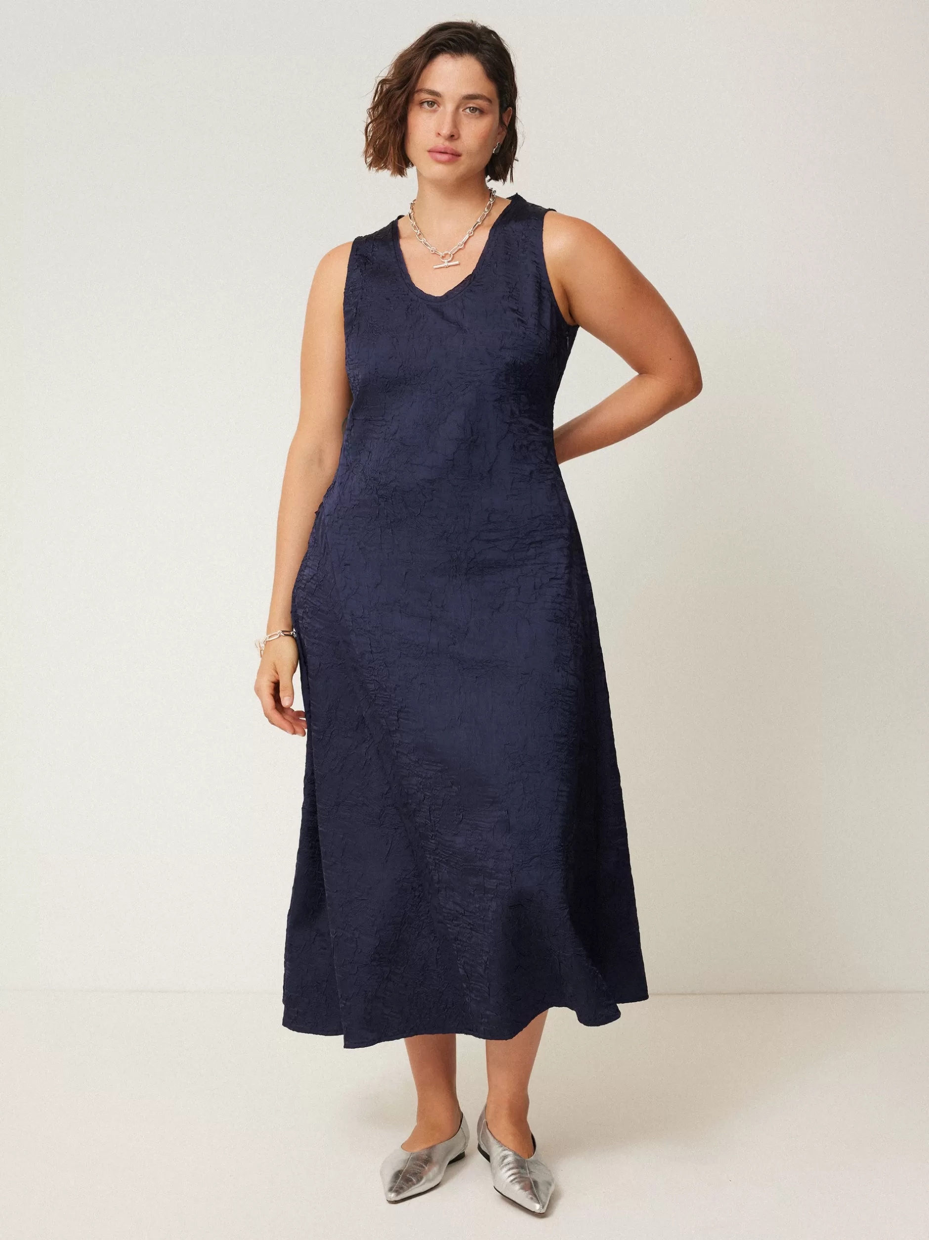 New Jigsaw Asymmetric Textured Dress Navy