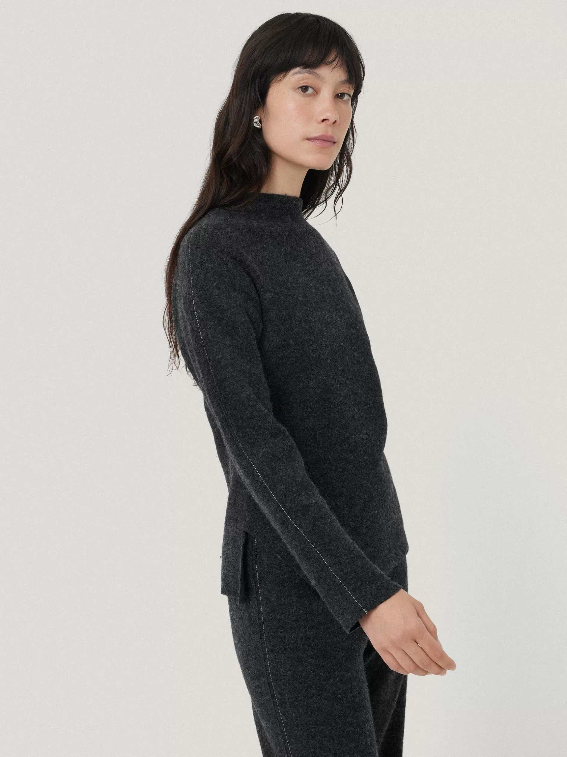 Store Jigsaw Boiled Wool Blend Batwing Top DarkGrey