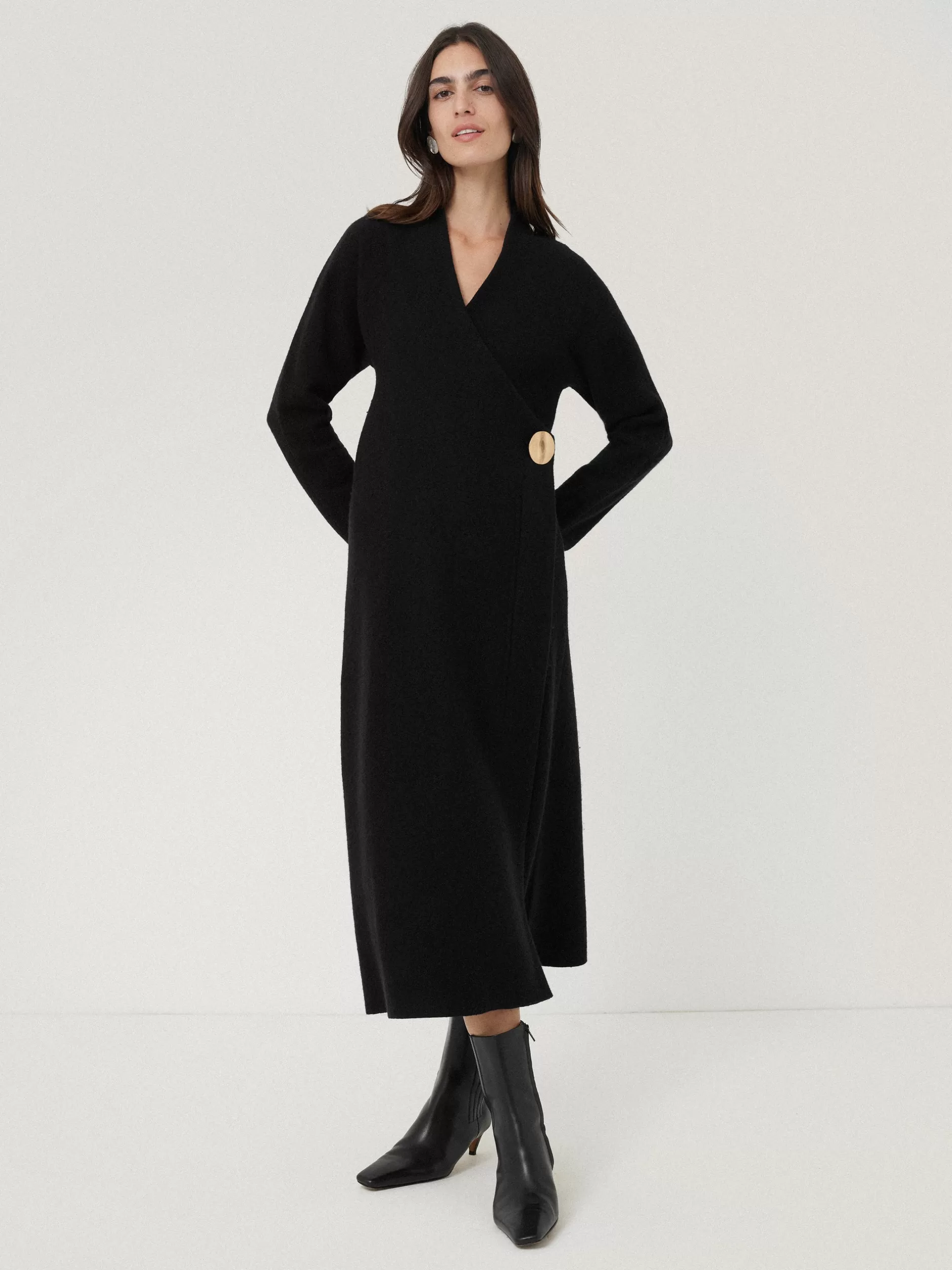 Outlet Jigsaw Boiled Wool Blend Disc Dress Black