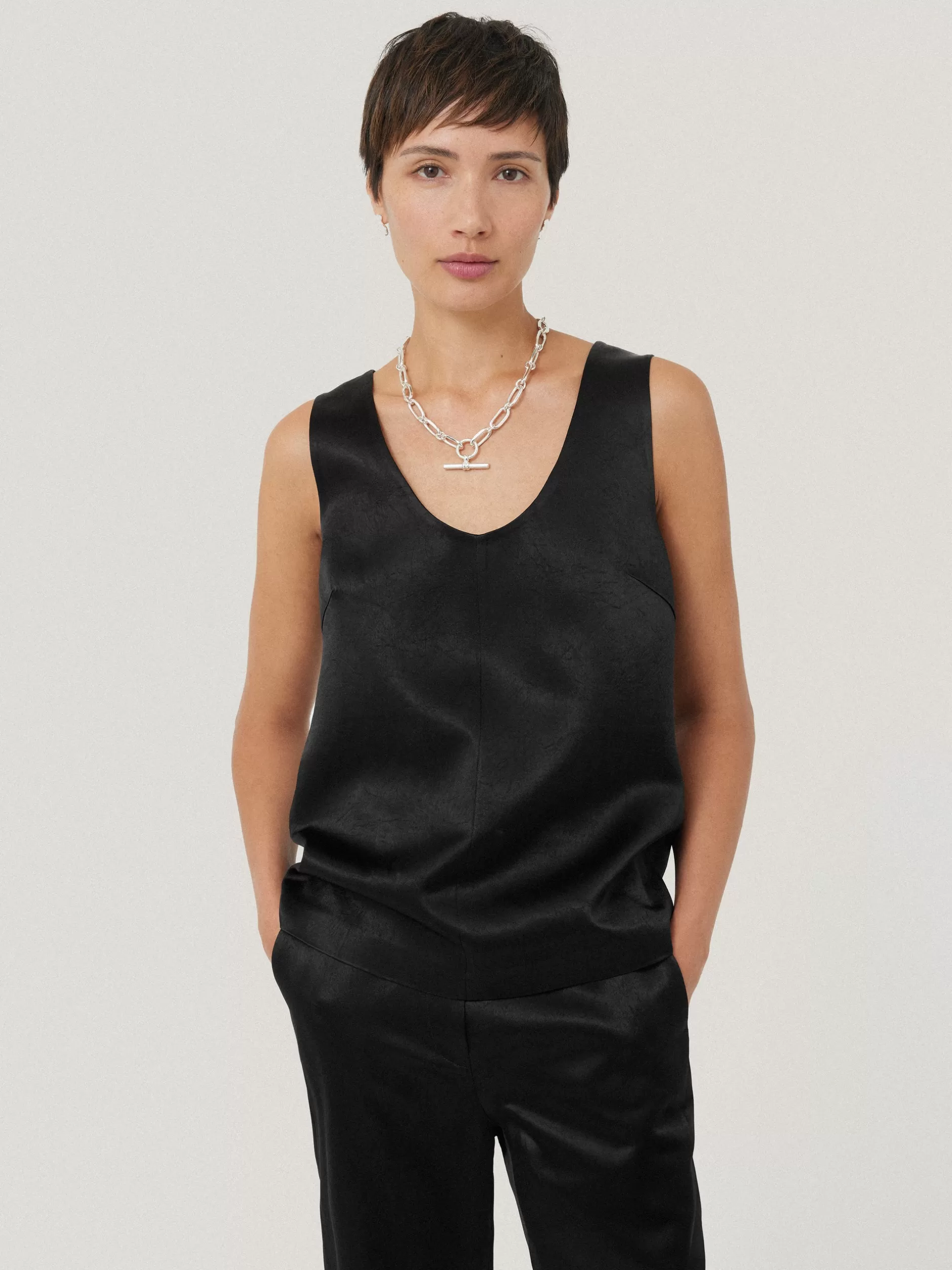 Best Sale Jigsaw Bonded Satin Tank Top Black