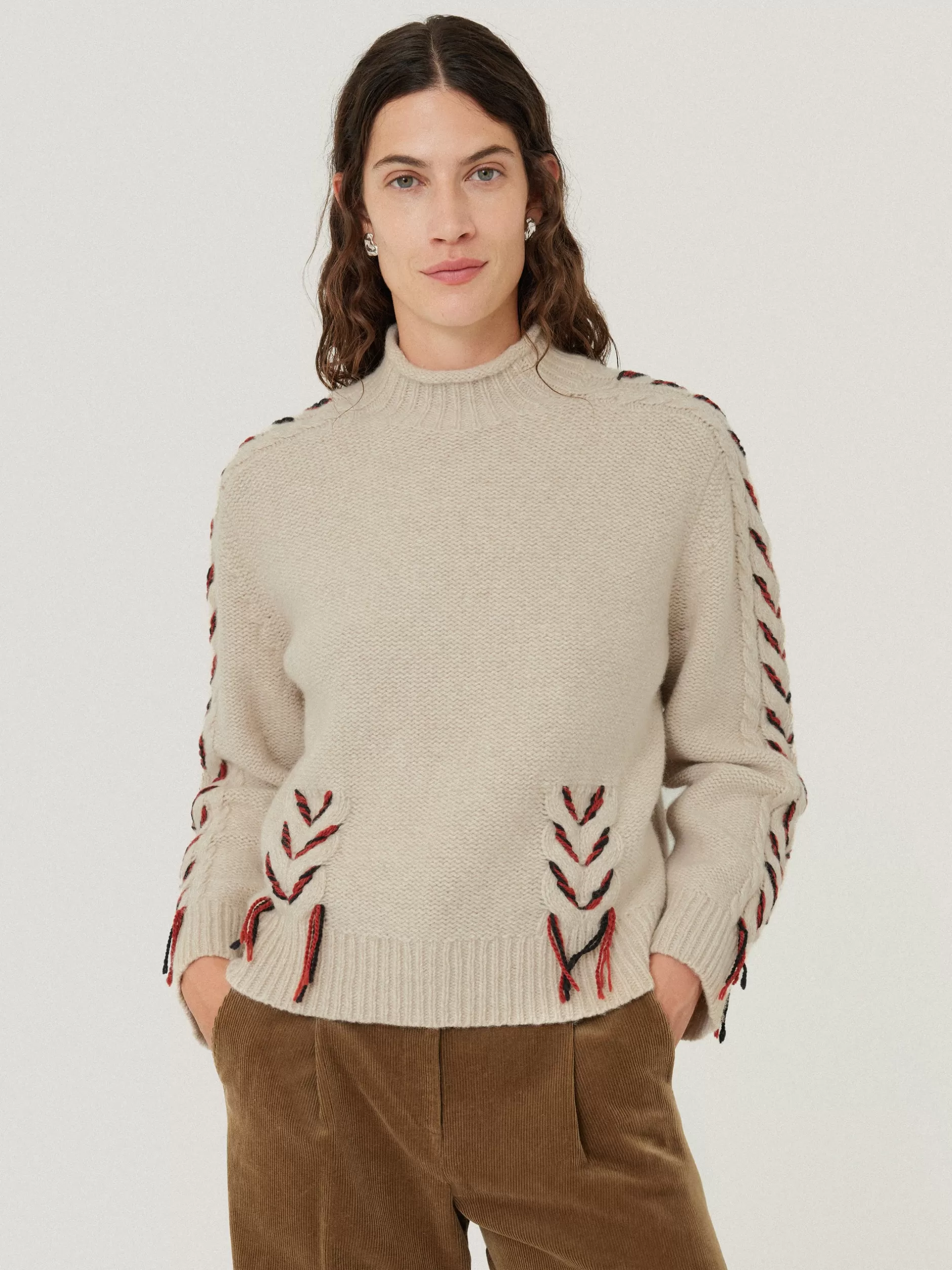 Clearance Jigsaw Braided Cable Jumper Cream