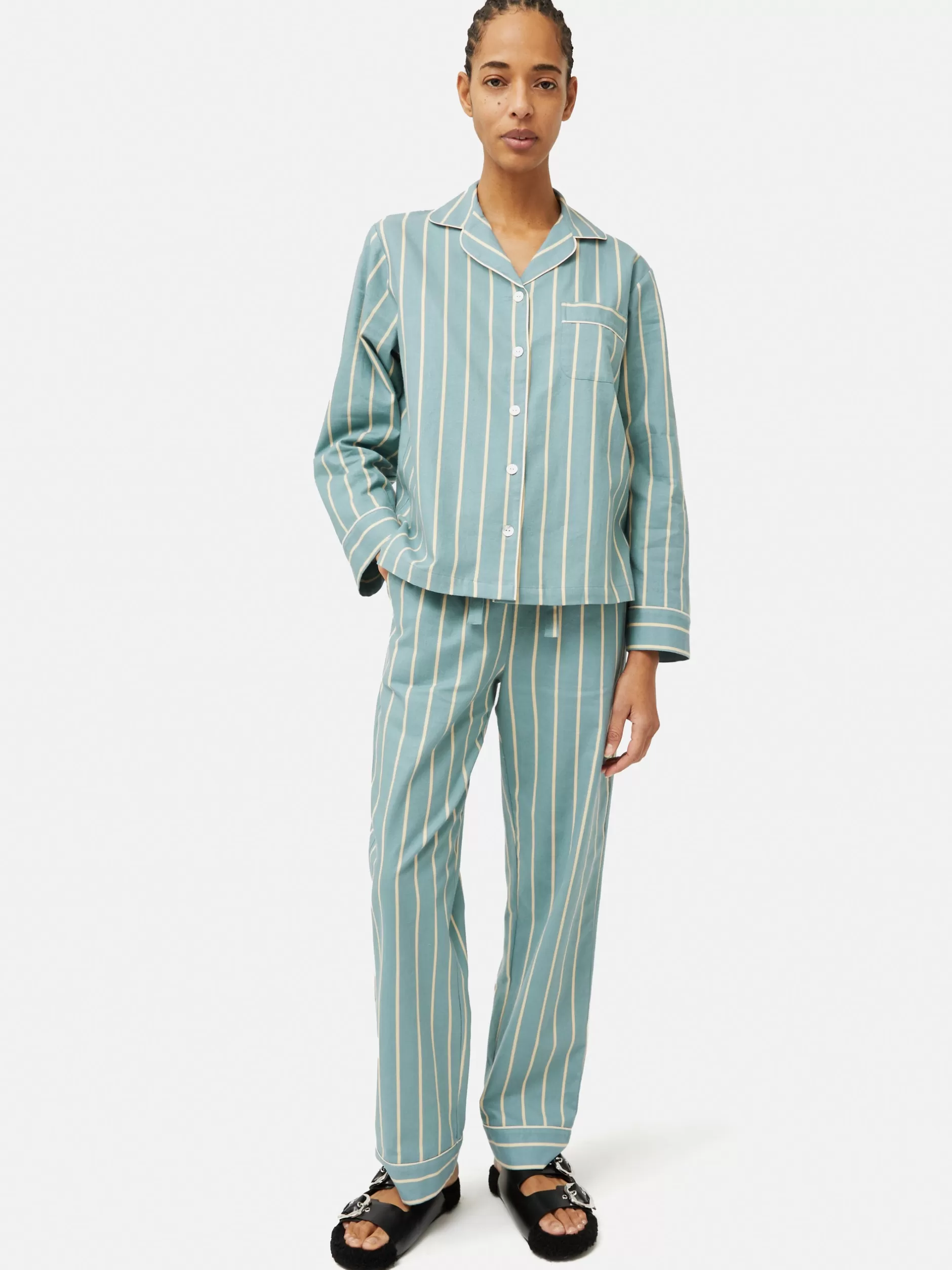 Online Jigsaw Brushed Twill Stripe Pyjamas Blue