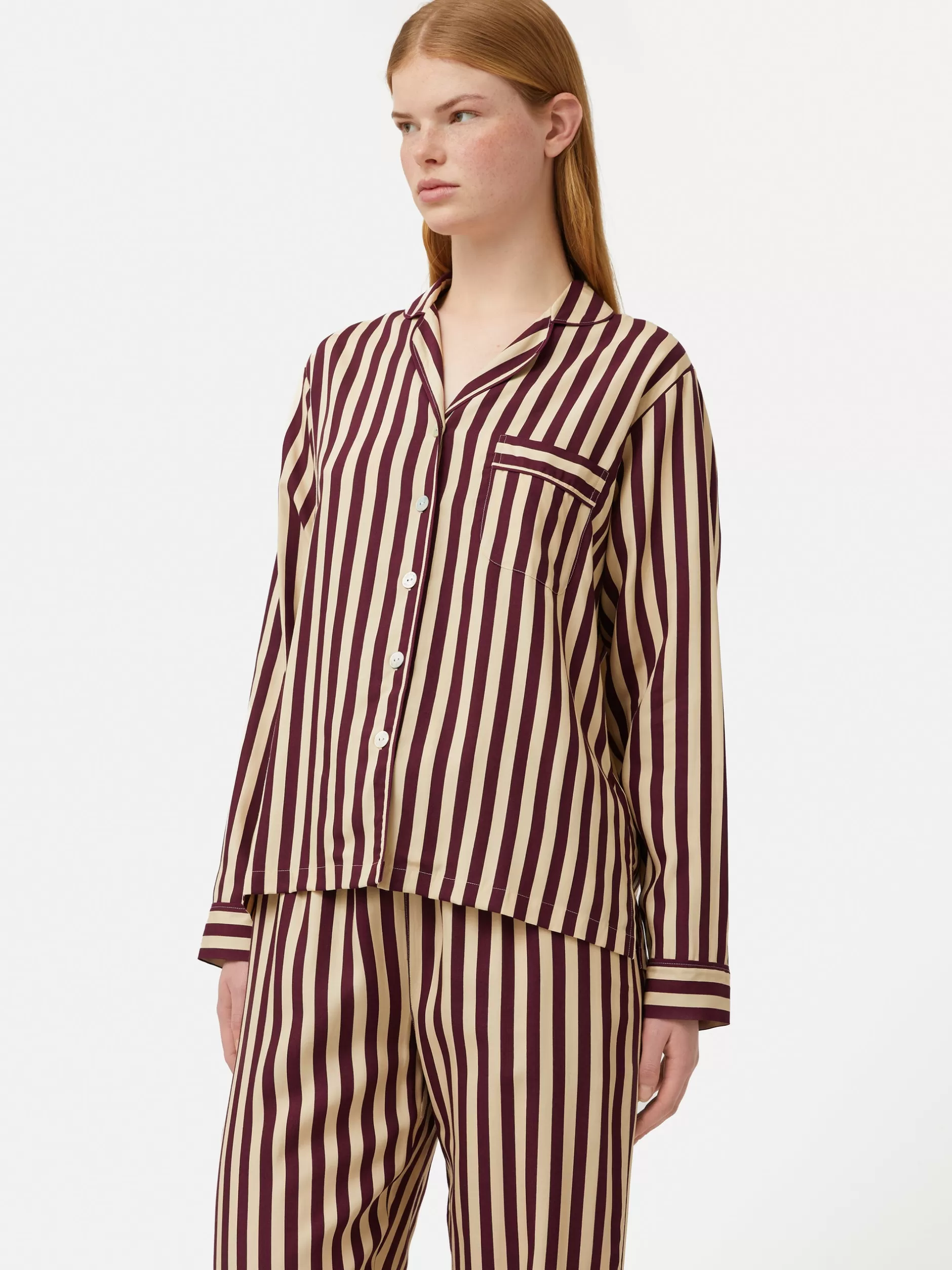 Sale Jigsaw Classic Stripe Pyjama Burgundy