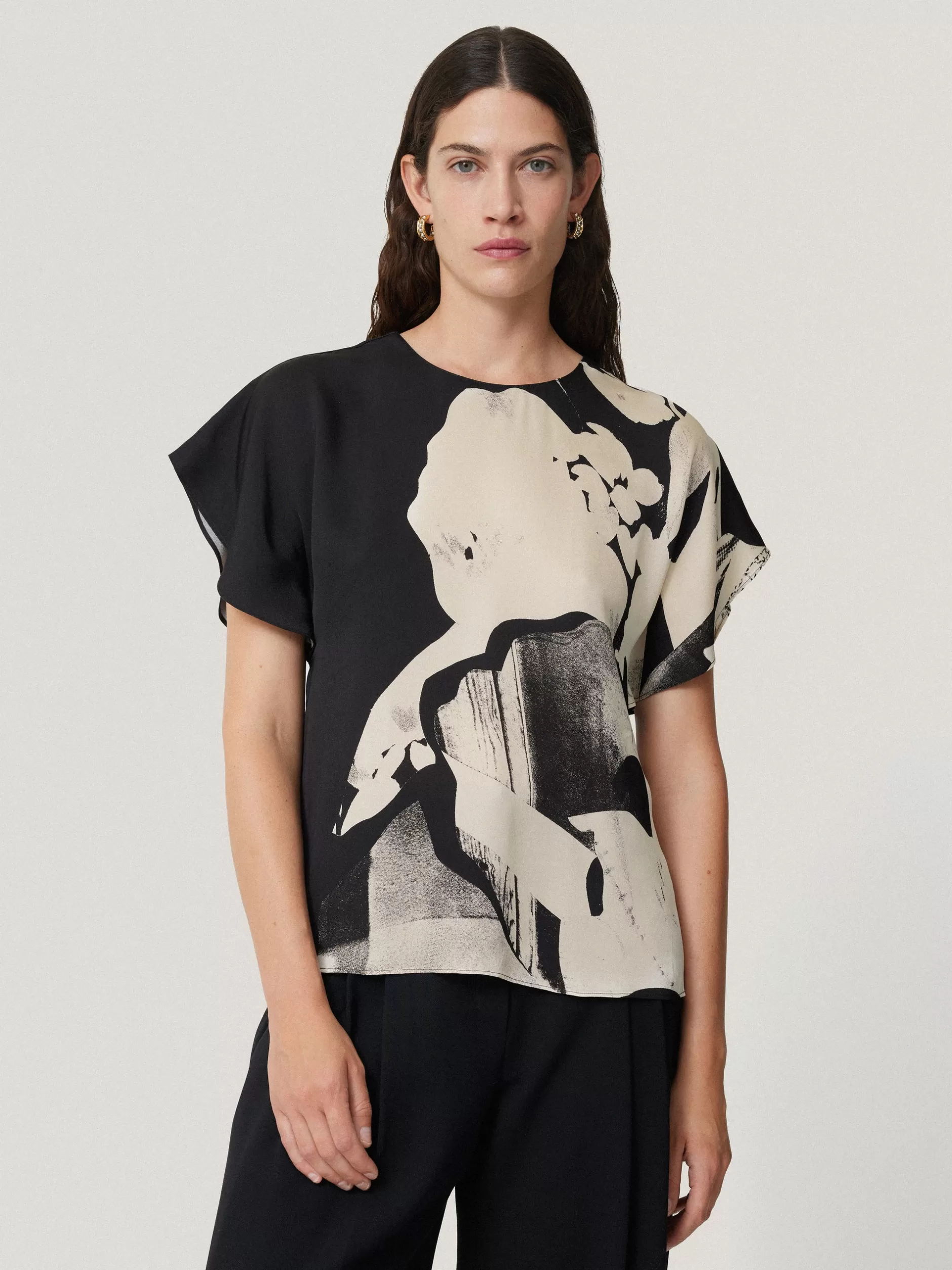 Best Sale Jigsaw Collage Print Drape Top Monochrome