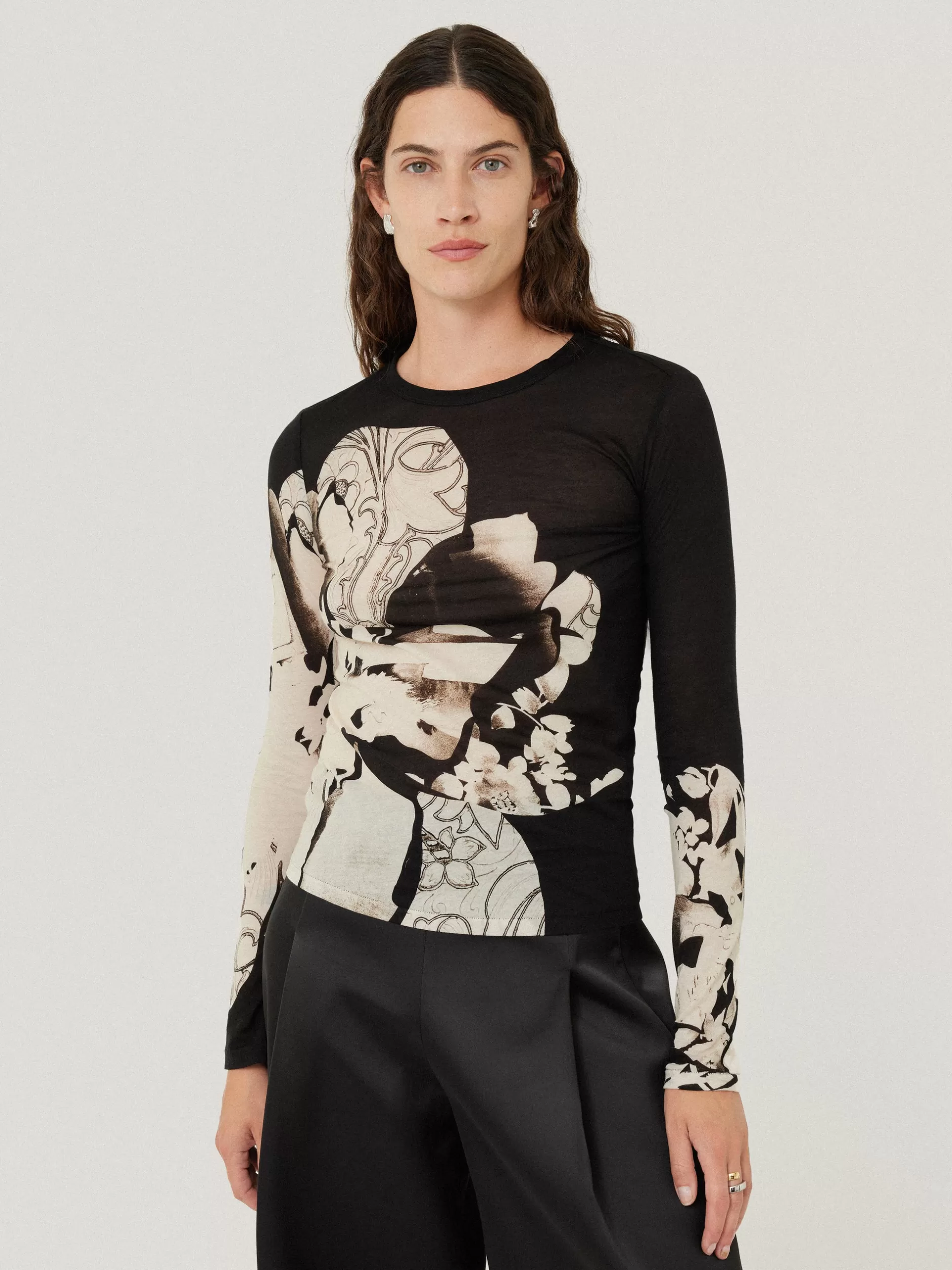 Outlet Jigsaw Collage Print Long Sleeve Top Black