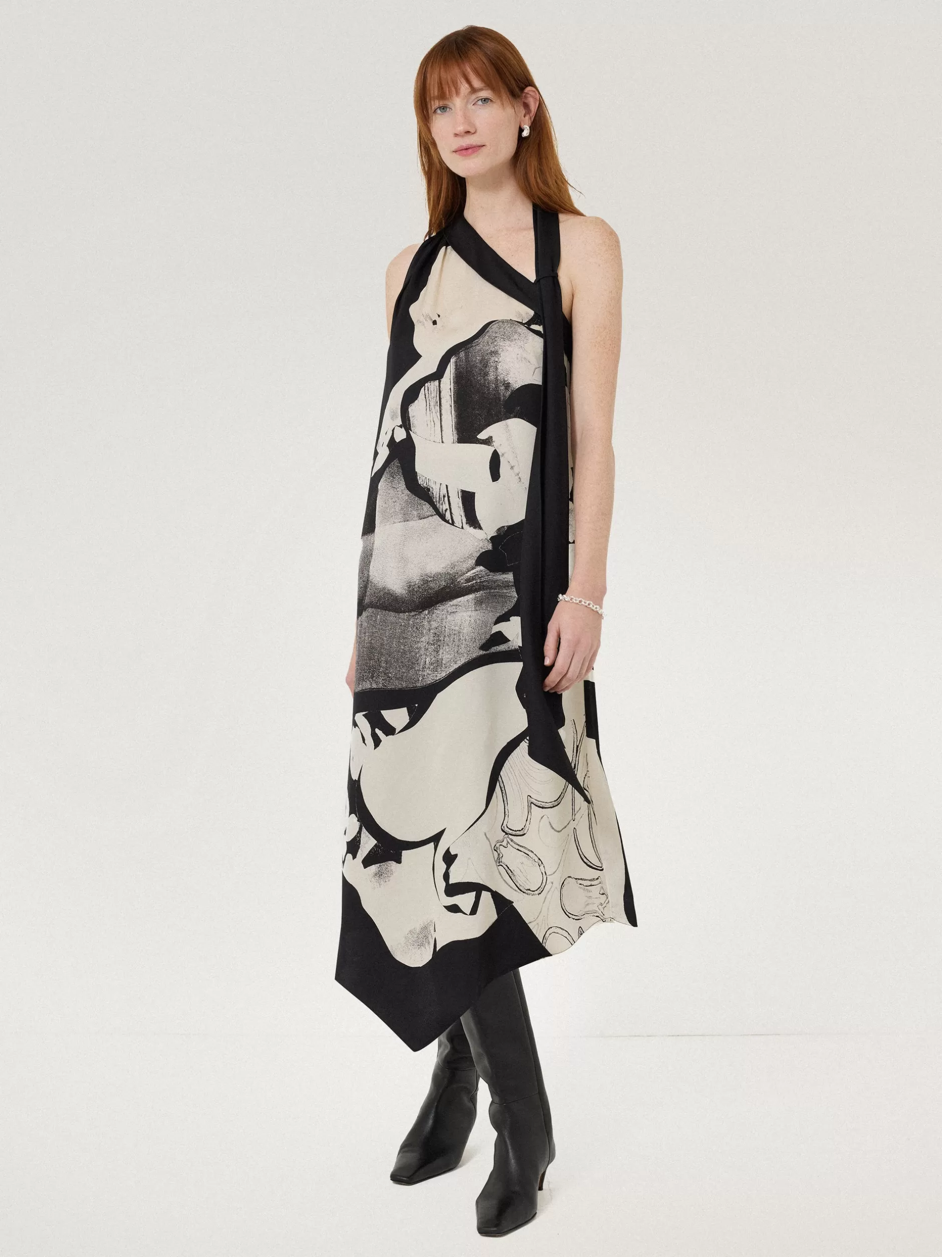 Discount Jigsaw Collage Print Scarf Dress Monochrome