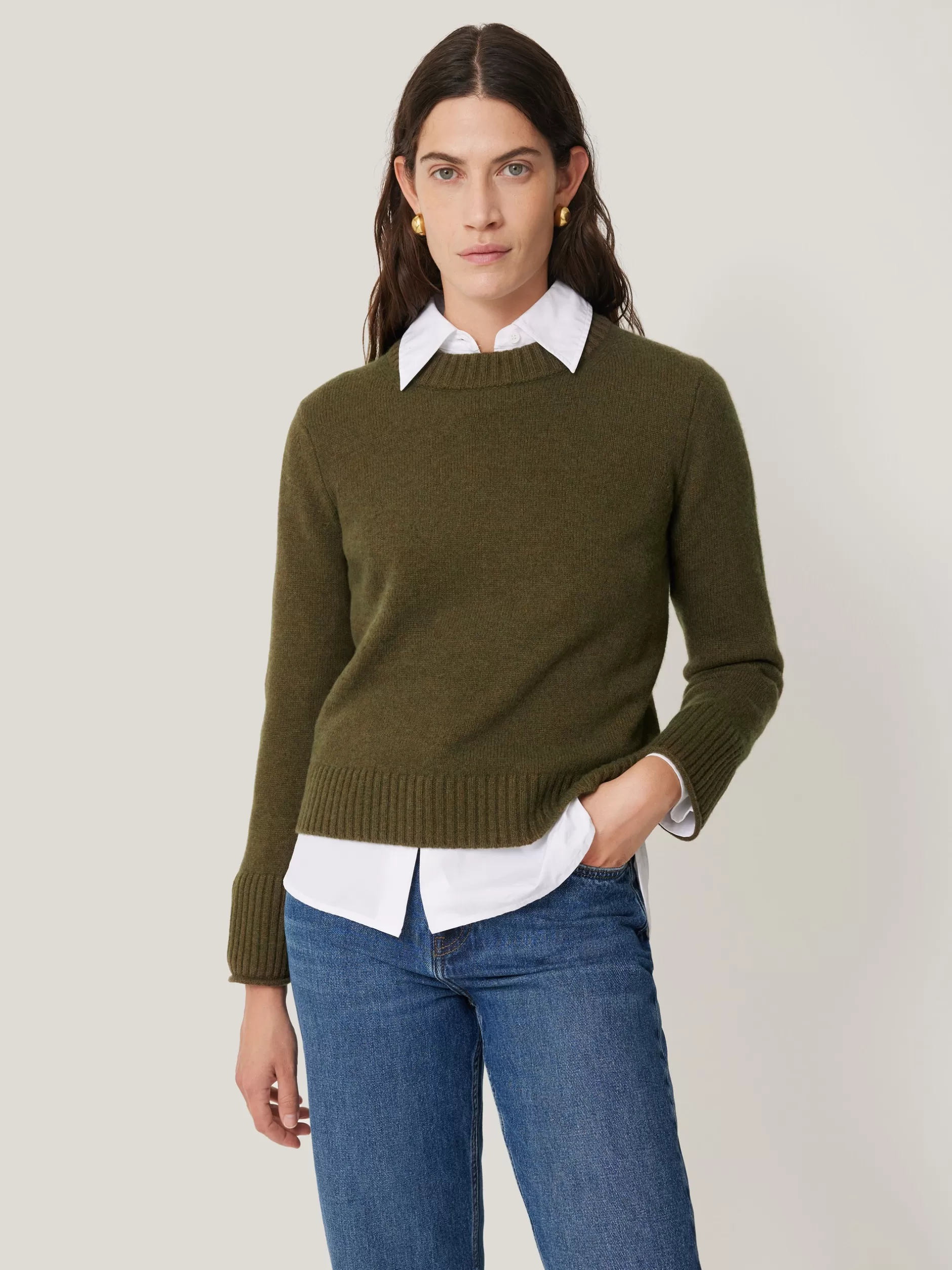 Discount Jigsaw Compact Wool Cashmere Blend Jumper Khaki