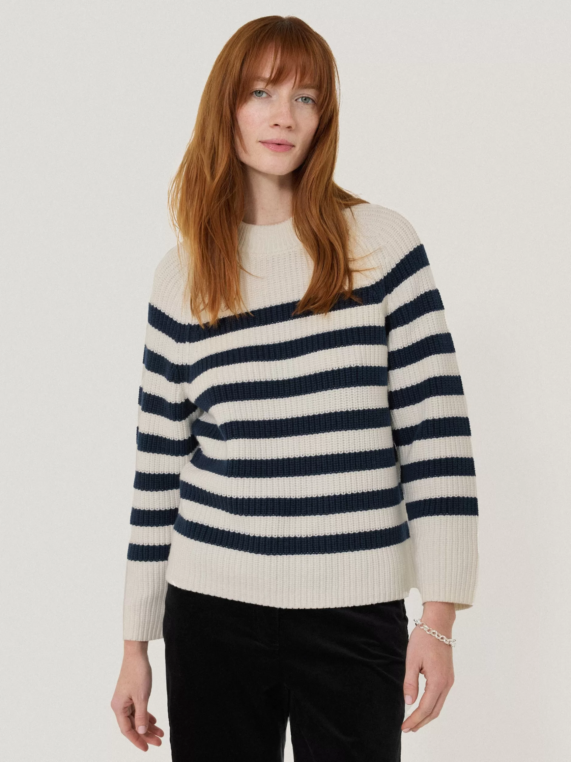 Sale Jigsaw Cotton Blend Stripe Jumper Navy