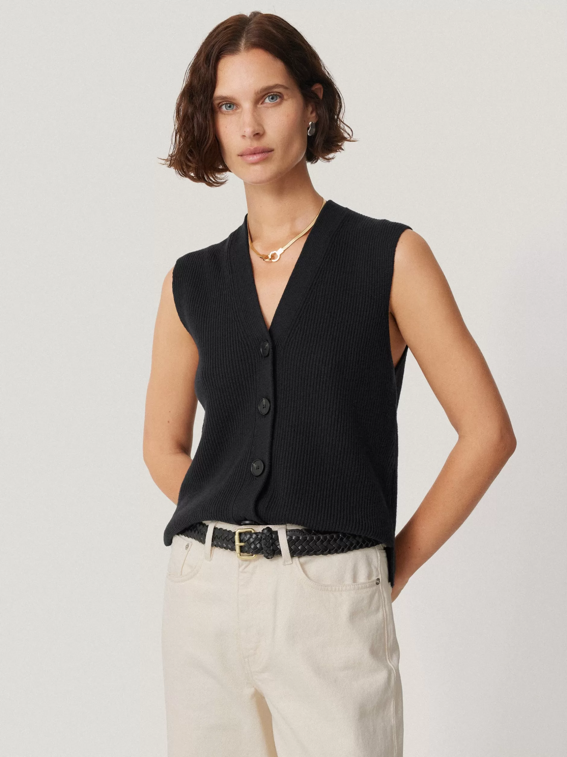 Clearance Jigsaw Cotton Blend Waistcoat WashedBlack