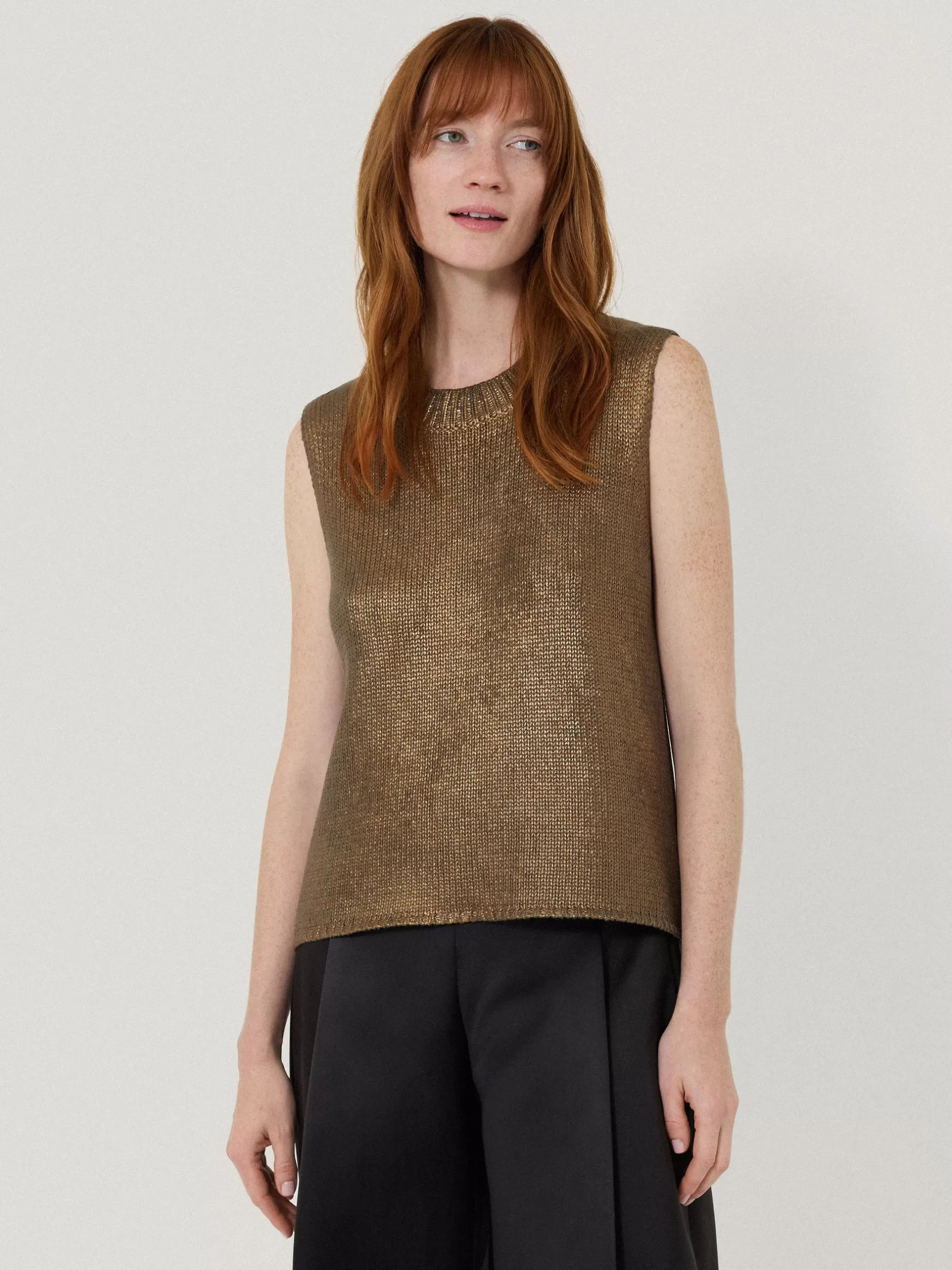 Fashion Jigsaw Cotton Metallic Crew Tank Gold