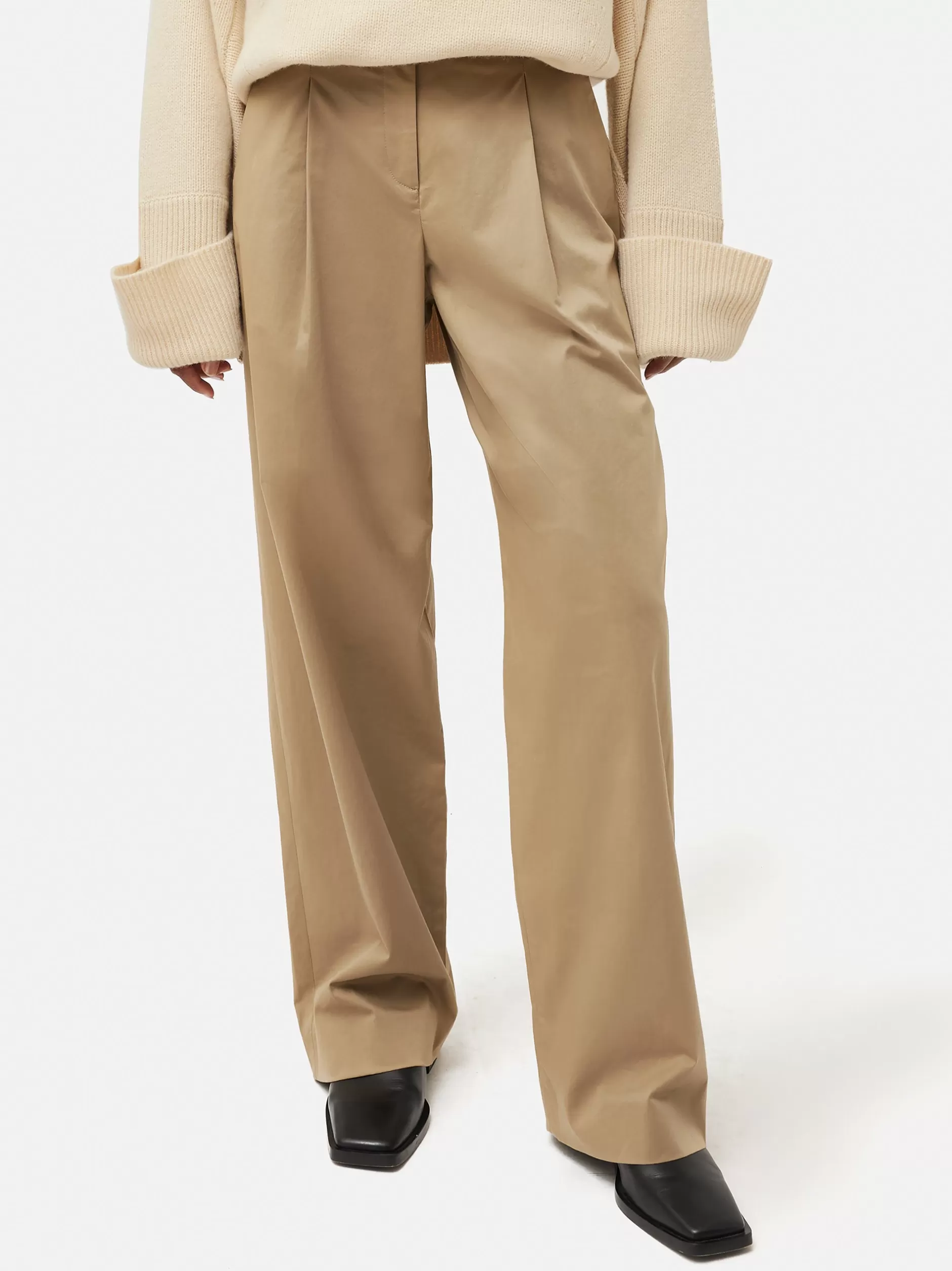 Online Jigsaw Cotton Pleat Front Trouser Stone