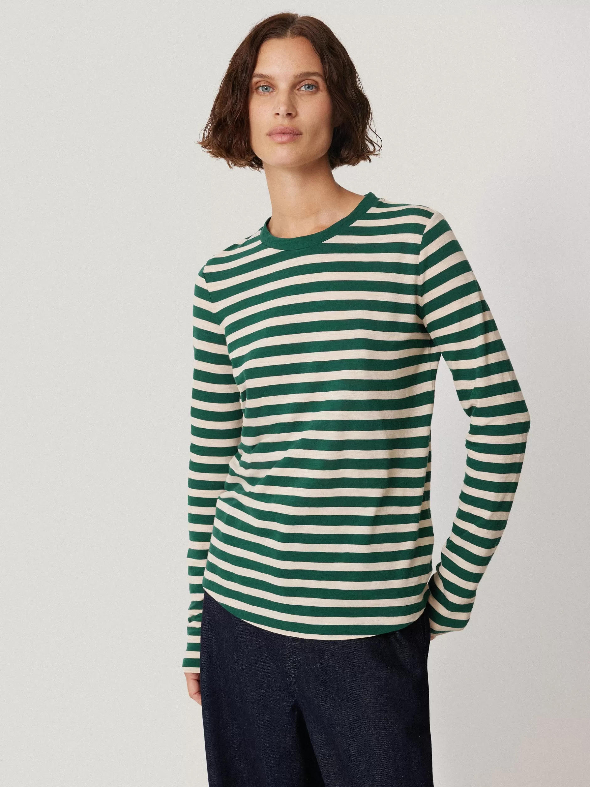 Outlet Jigsaw Cotton Slub Stripe Long Sleeve Tee Green