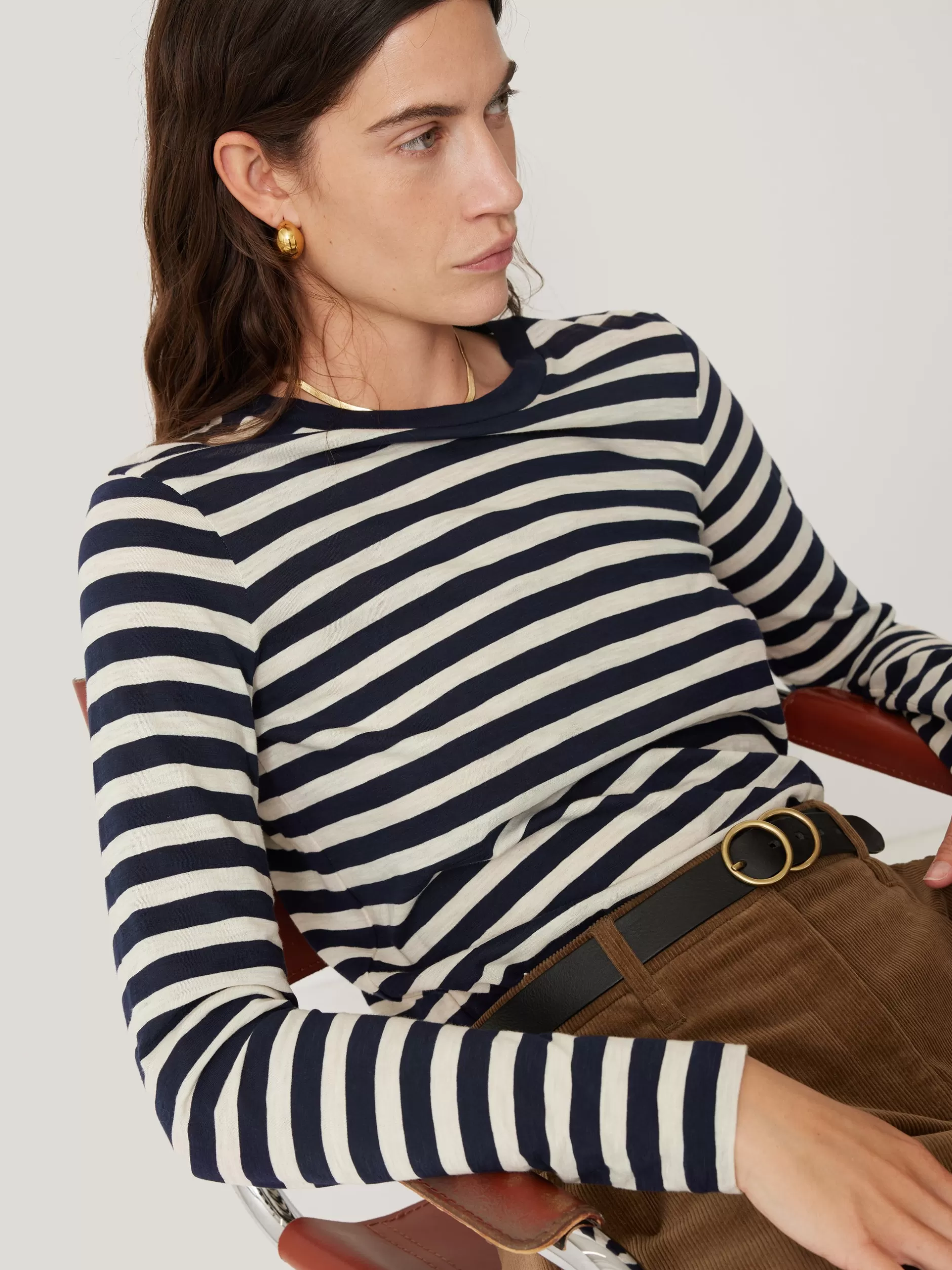 Online Jigsaw Cotton Slub Stripe Long Sleeve Tee Navy