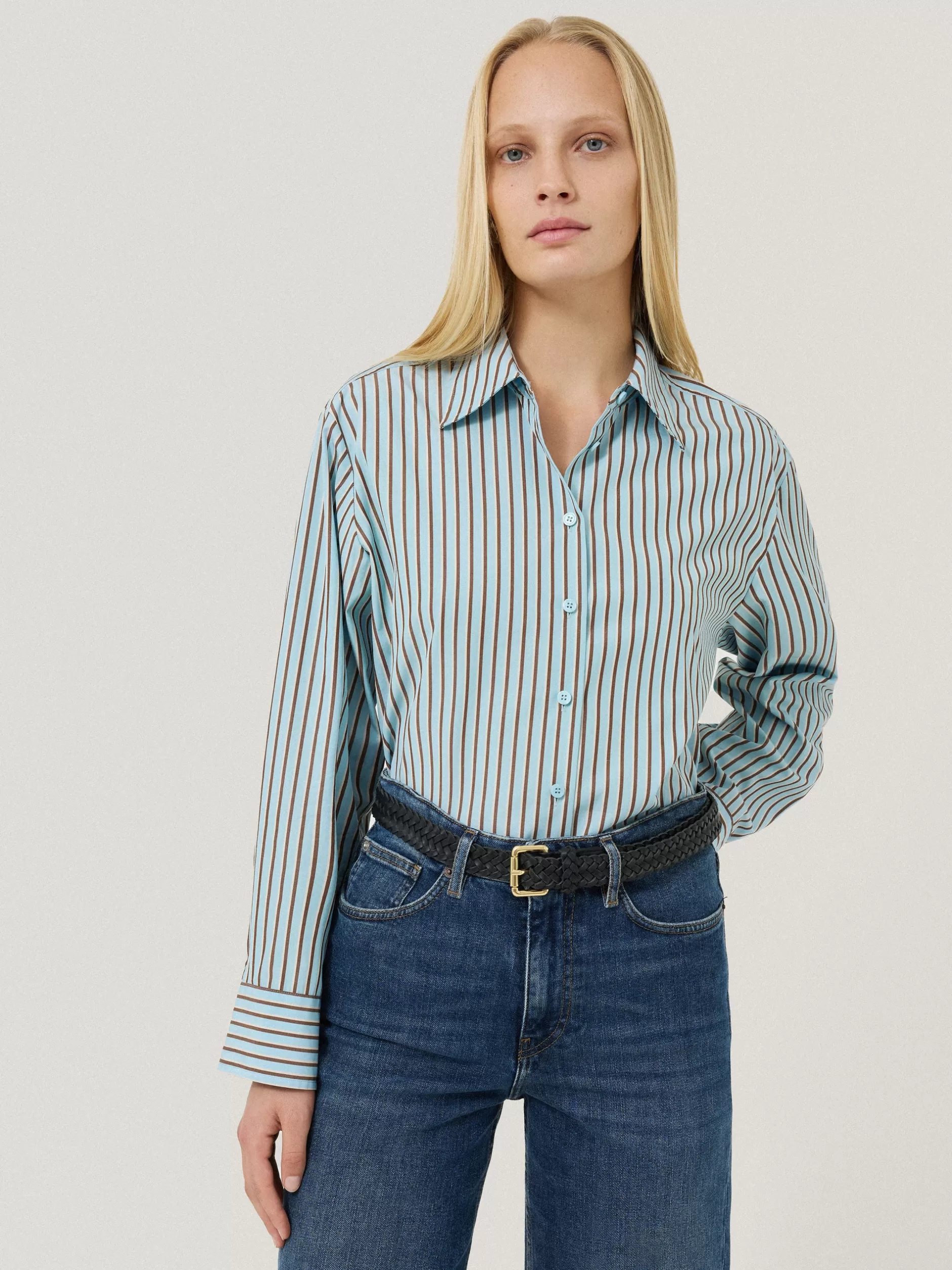 Best Sale Jigsaw Cotton Stripe Shirt Blue