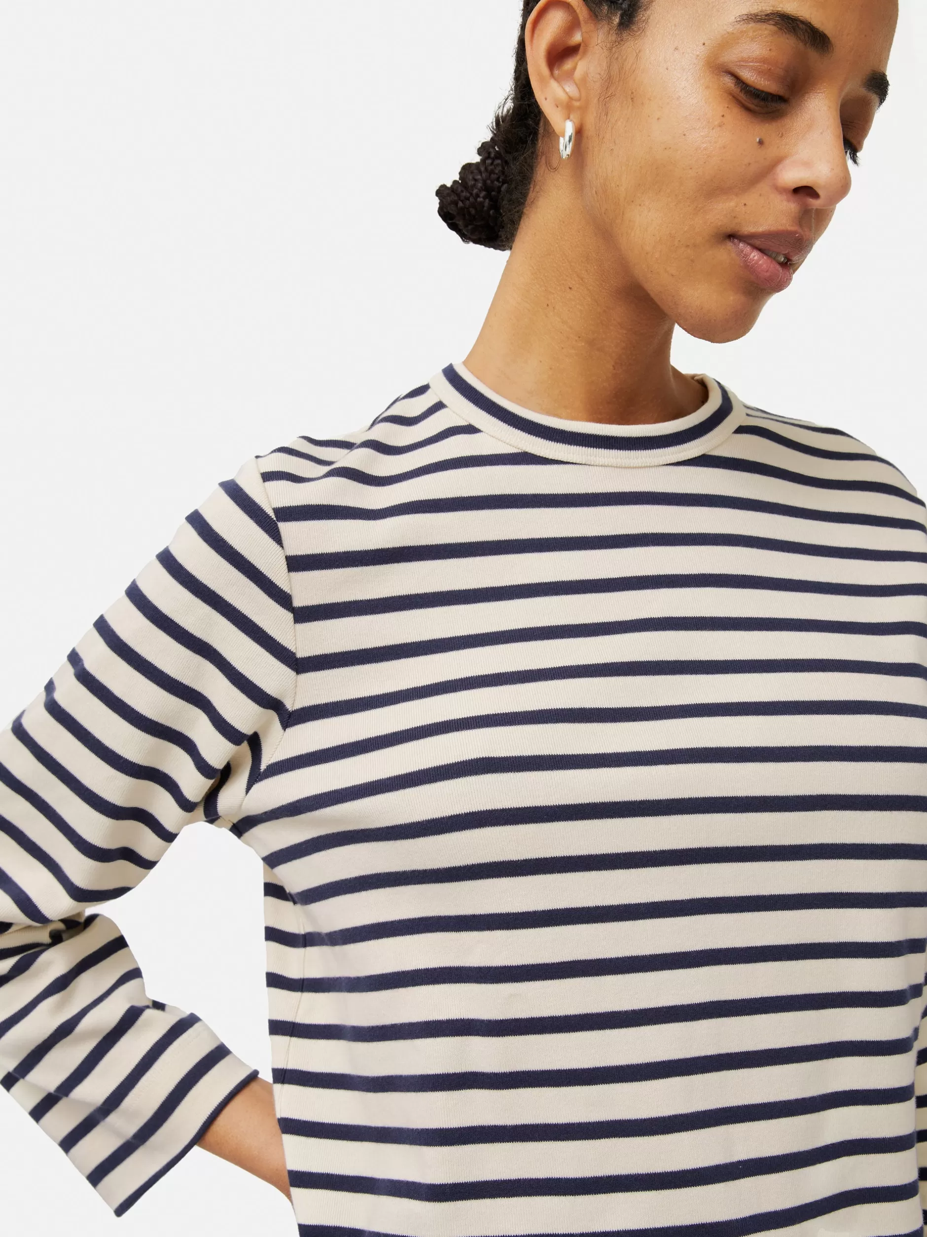 Outlet Jigsaw Cotton Stripe Sweatshirt Navy