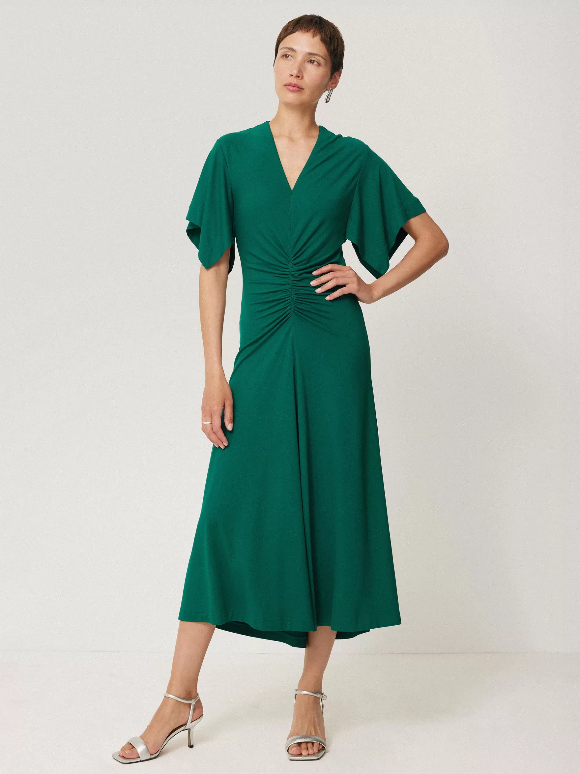 Best Sale Jigsaw Crepe Flutter Sleeve Dress Green