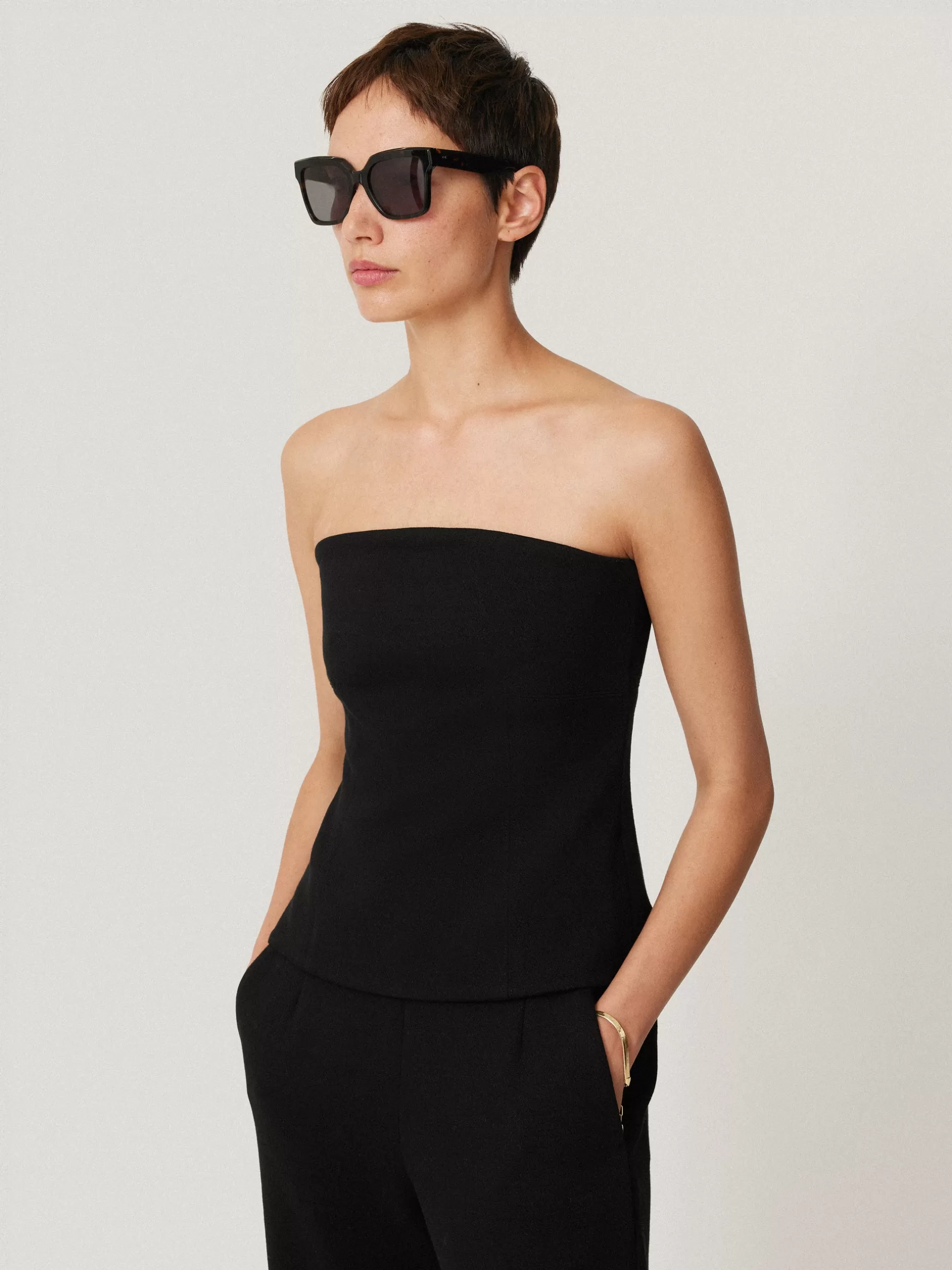 Fashion Jigsaw Crepe Ponte Jersey Strapless Top Black