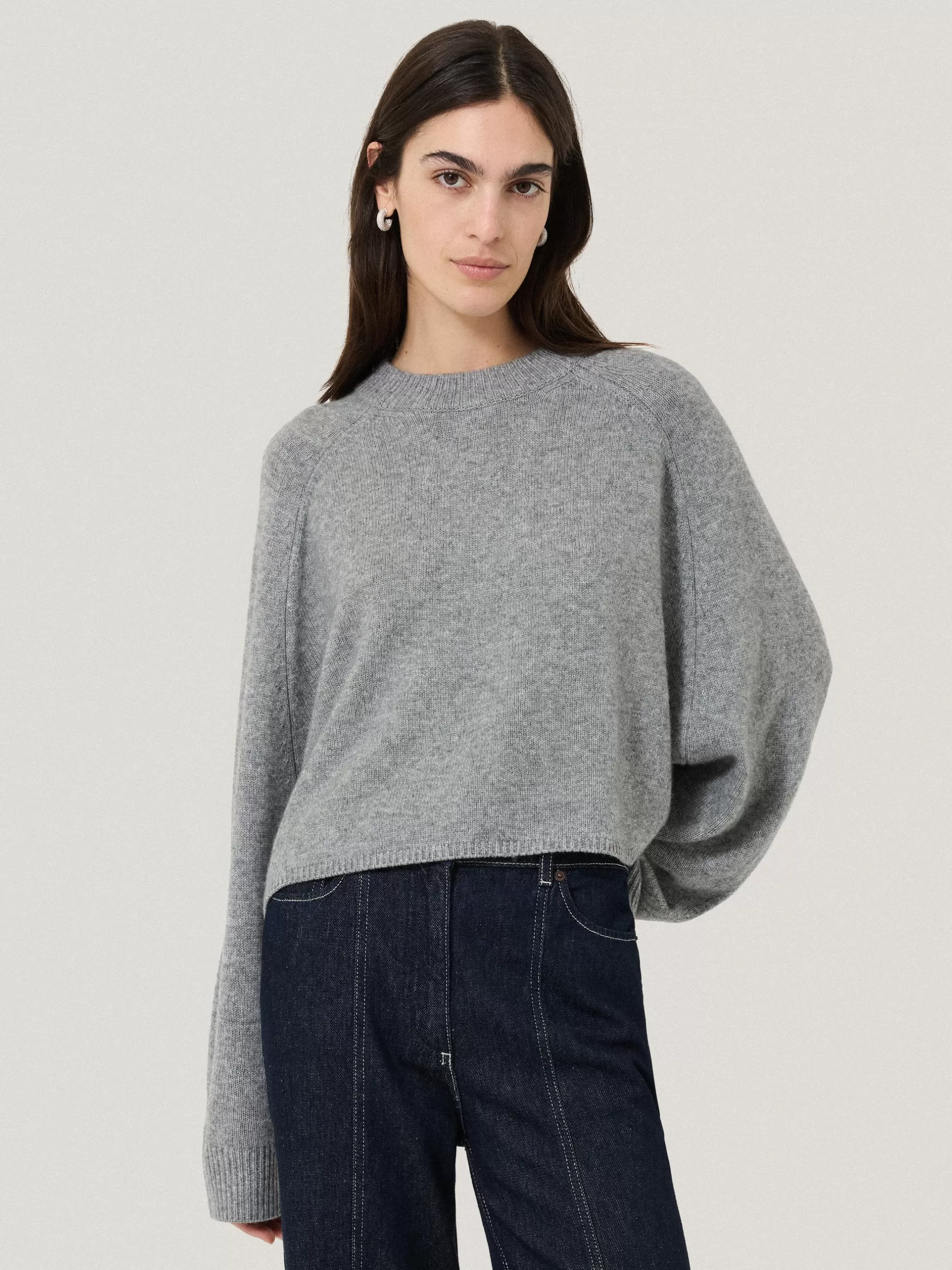 Outlet Jigsaw Crew Neck Poncho Jumper Grey