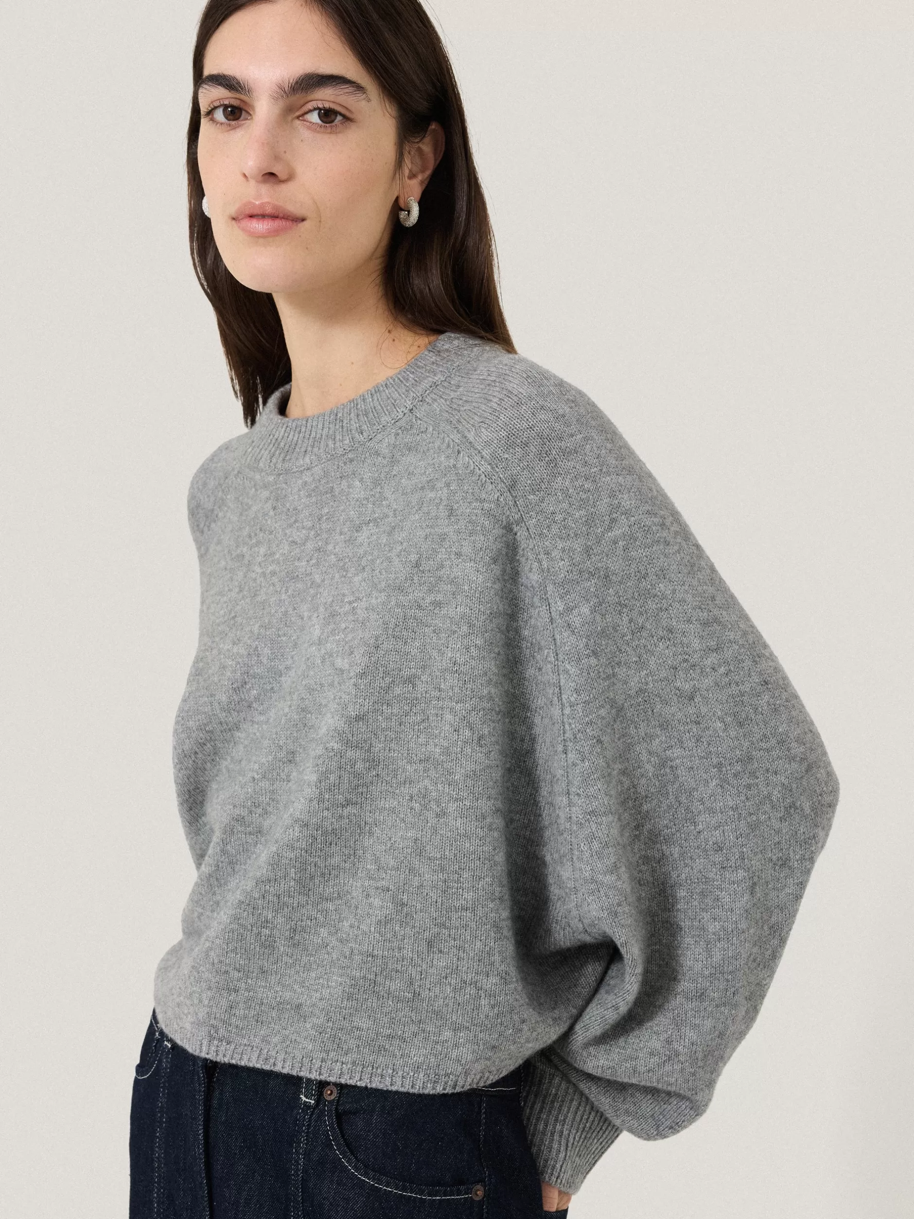 Outlet Jigsaw Crew Neck Poncho Jumper Grey