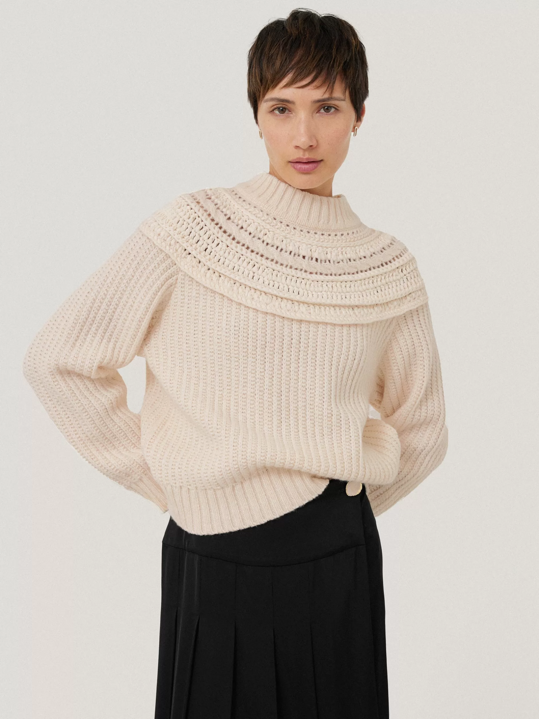 Cheap Jigsaw Crochet Yoke Jumper Cream