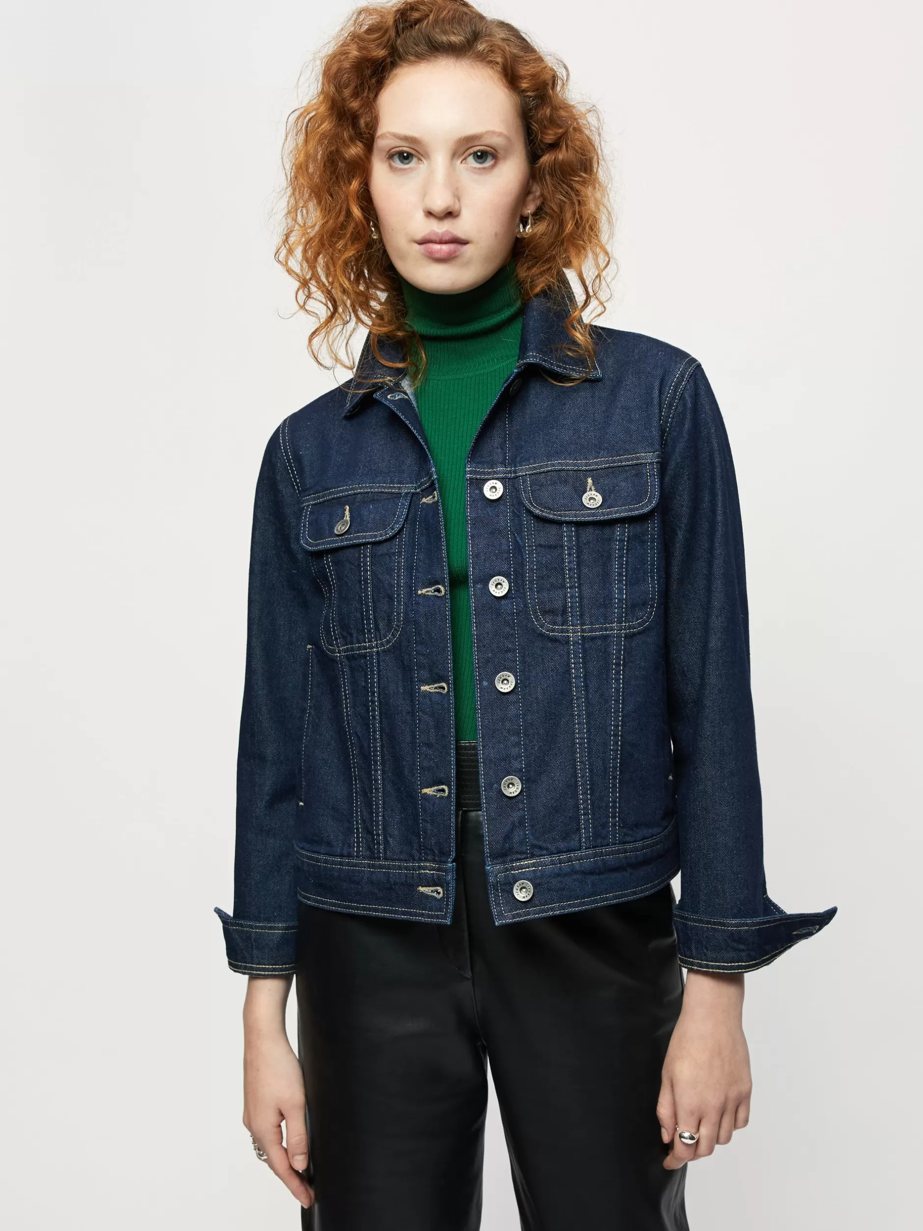 Outlet Jigsaw Denim Trucker Jacket Indigo