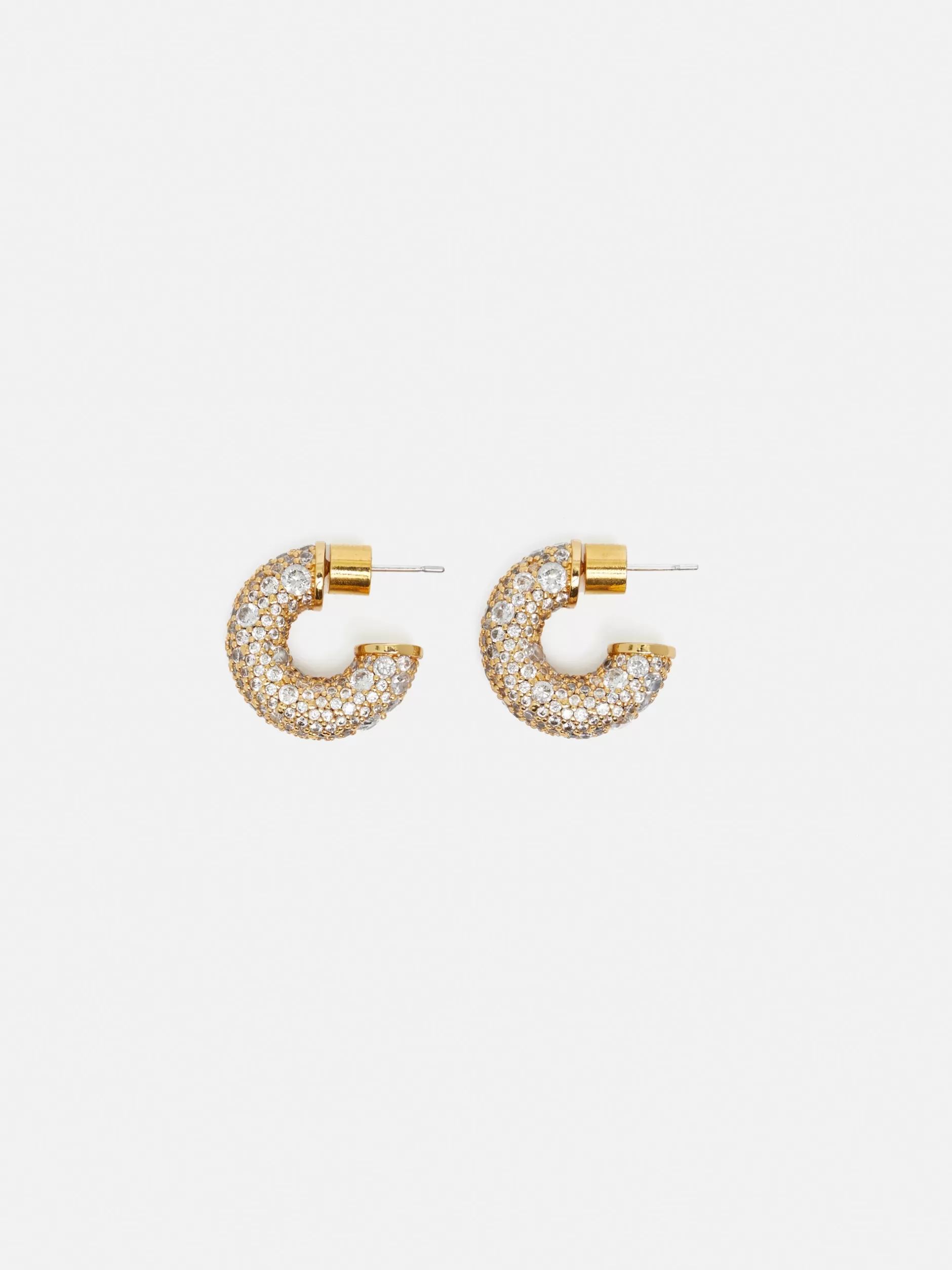 Hot Jigsaw Diamante Hoop Earrings Gold