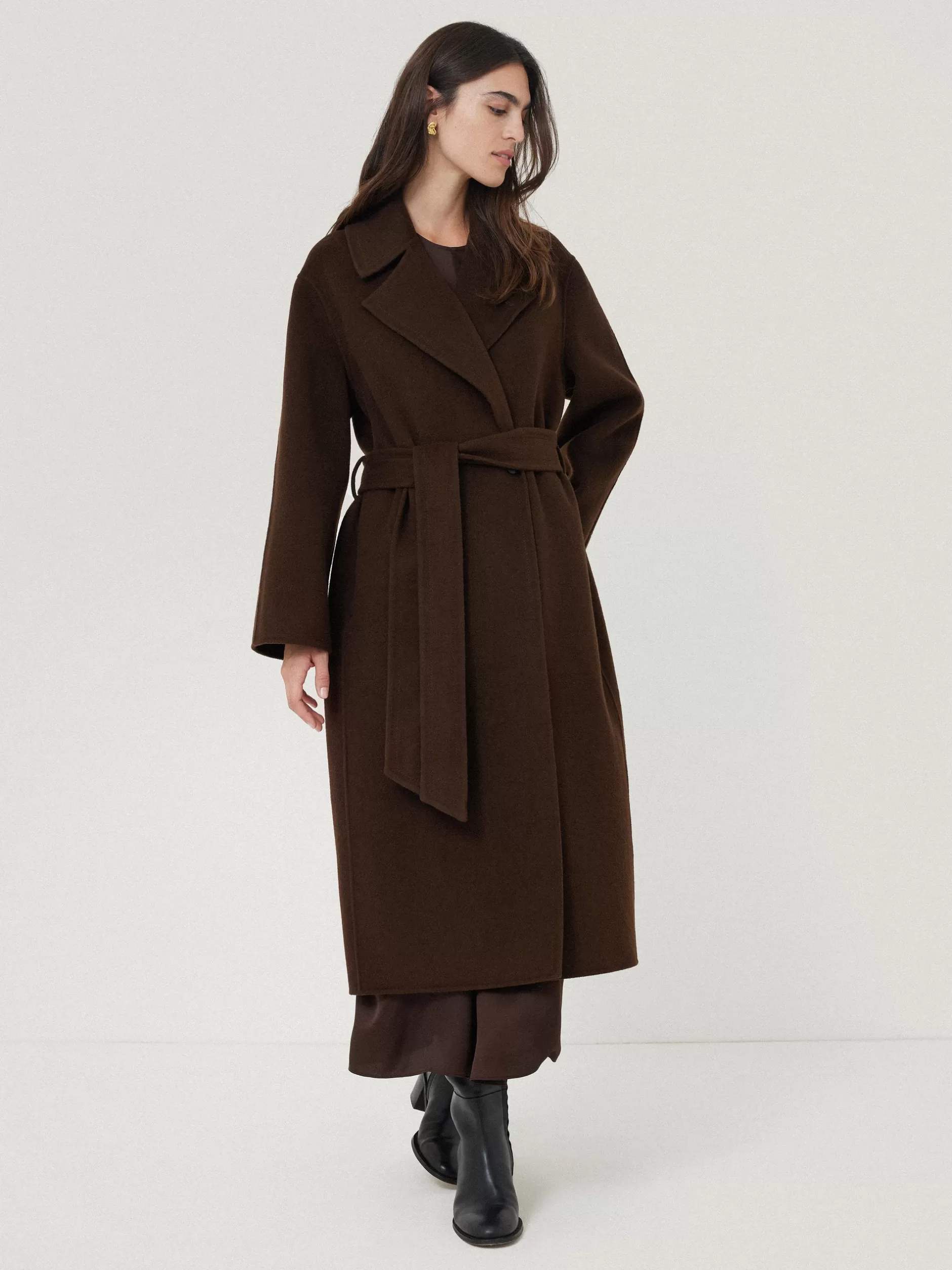 New Jigsaw Double Faced Cocoon Wrap Coat Chocolate