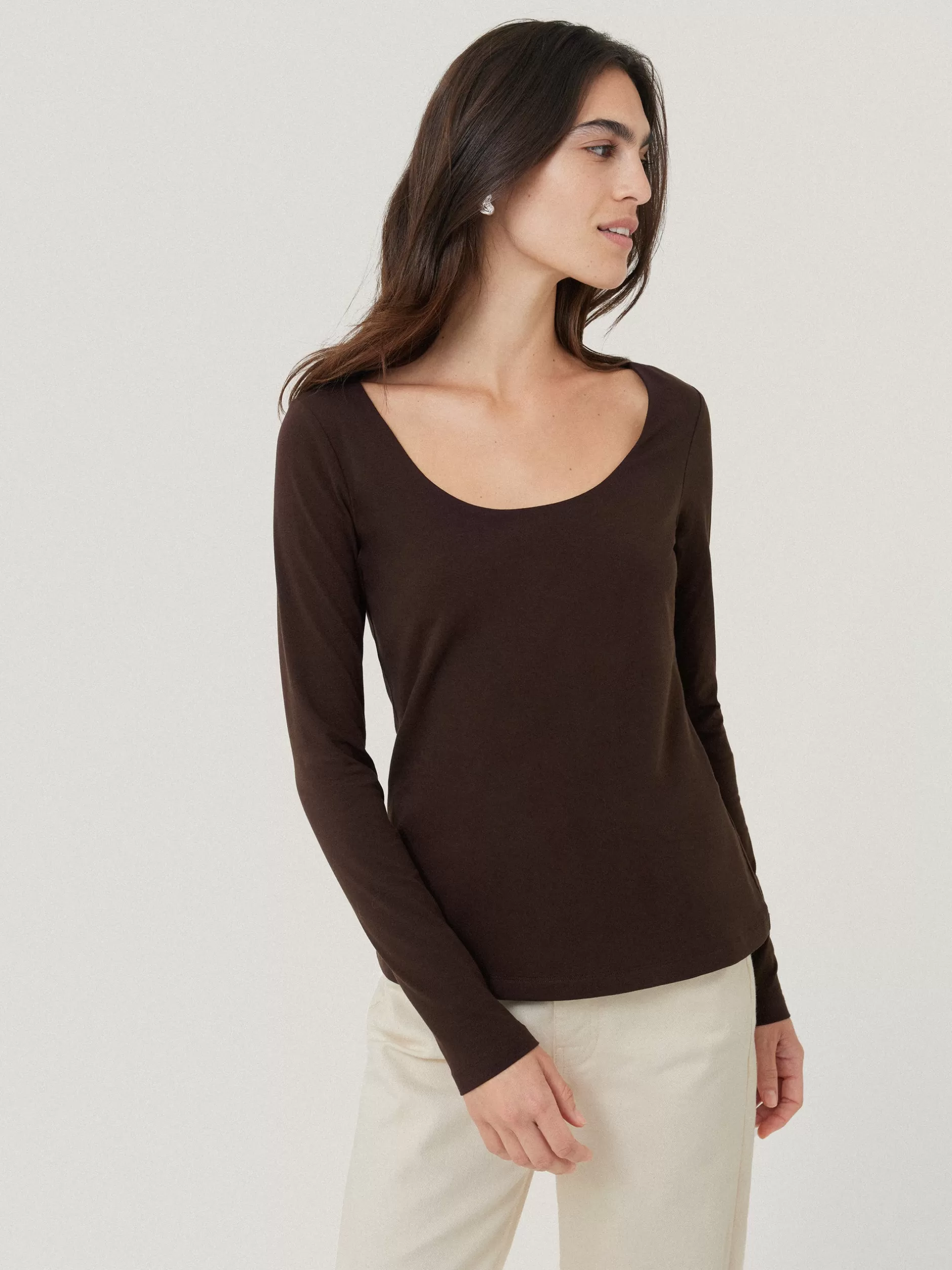 Cheap Jigsaw Double Front Ballet Neck Top Brown