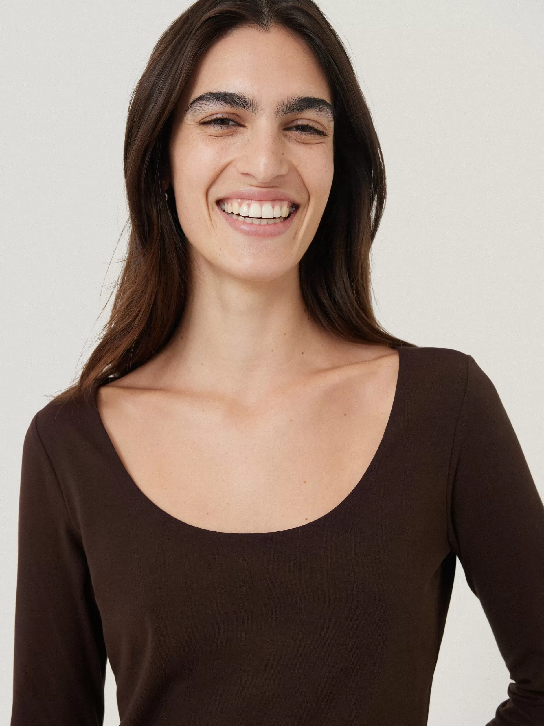 Cheap Jigsaw Double Front Ballet Neck Top Brown