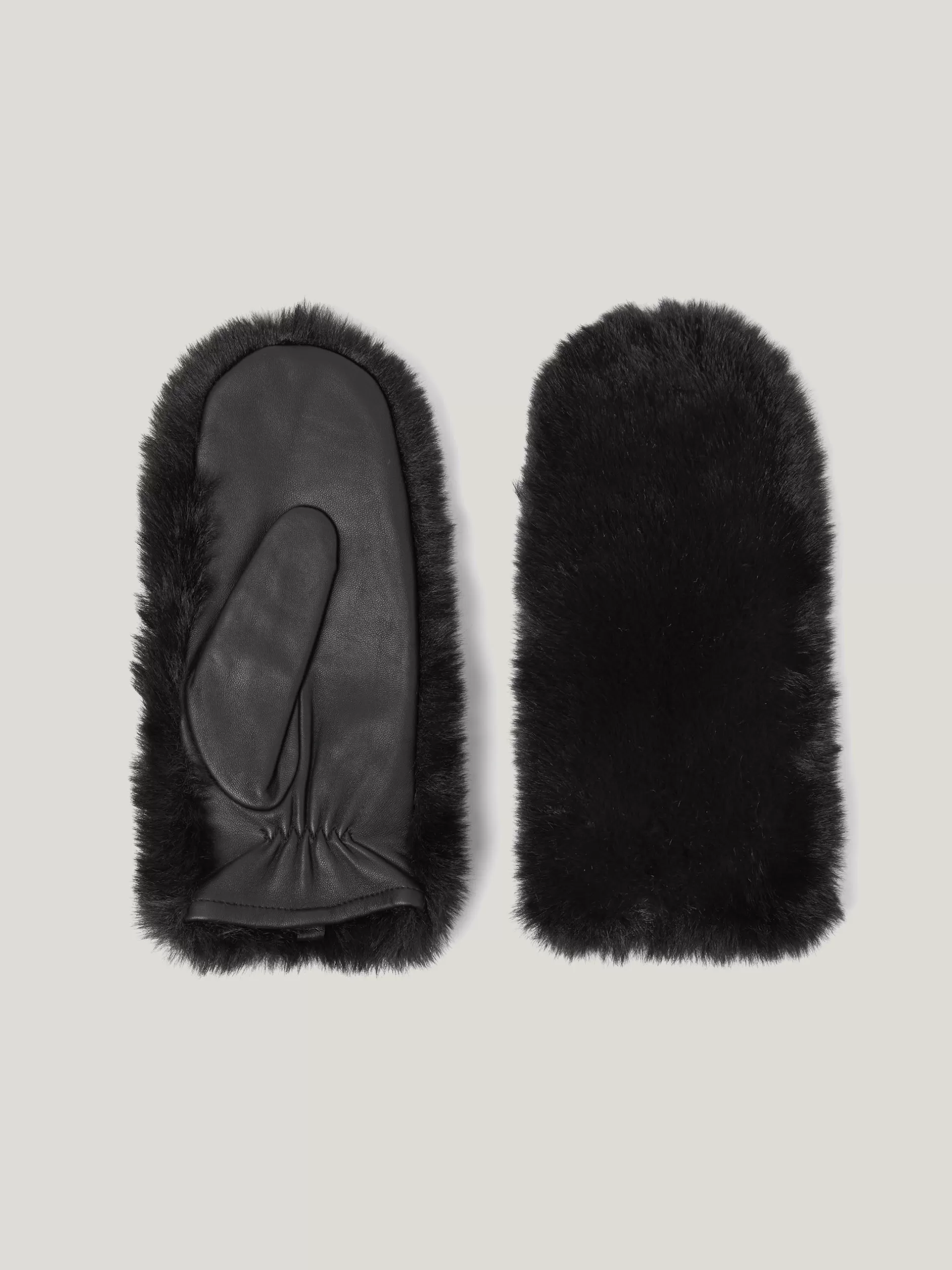 Cheap Jigsaw Faux Fur Leather Mitten Black