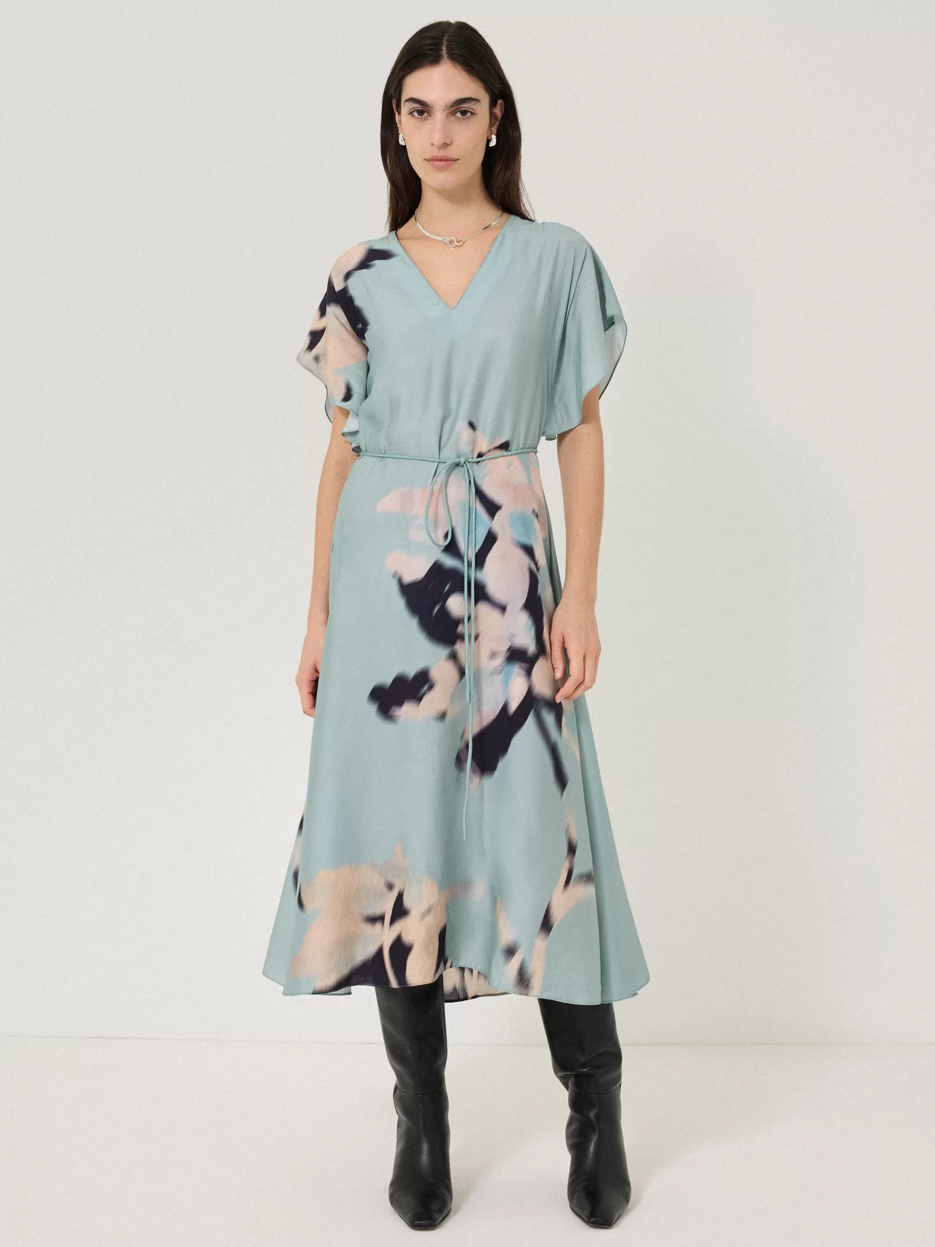 Clearance Jigsaw Floral Drift Silk Blend Dress Blue