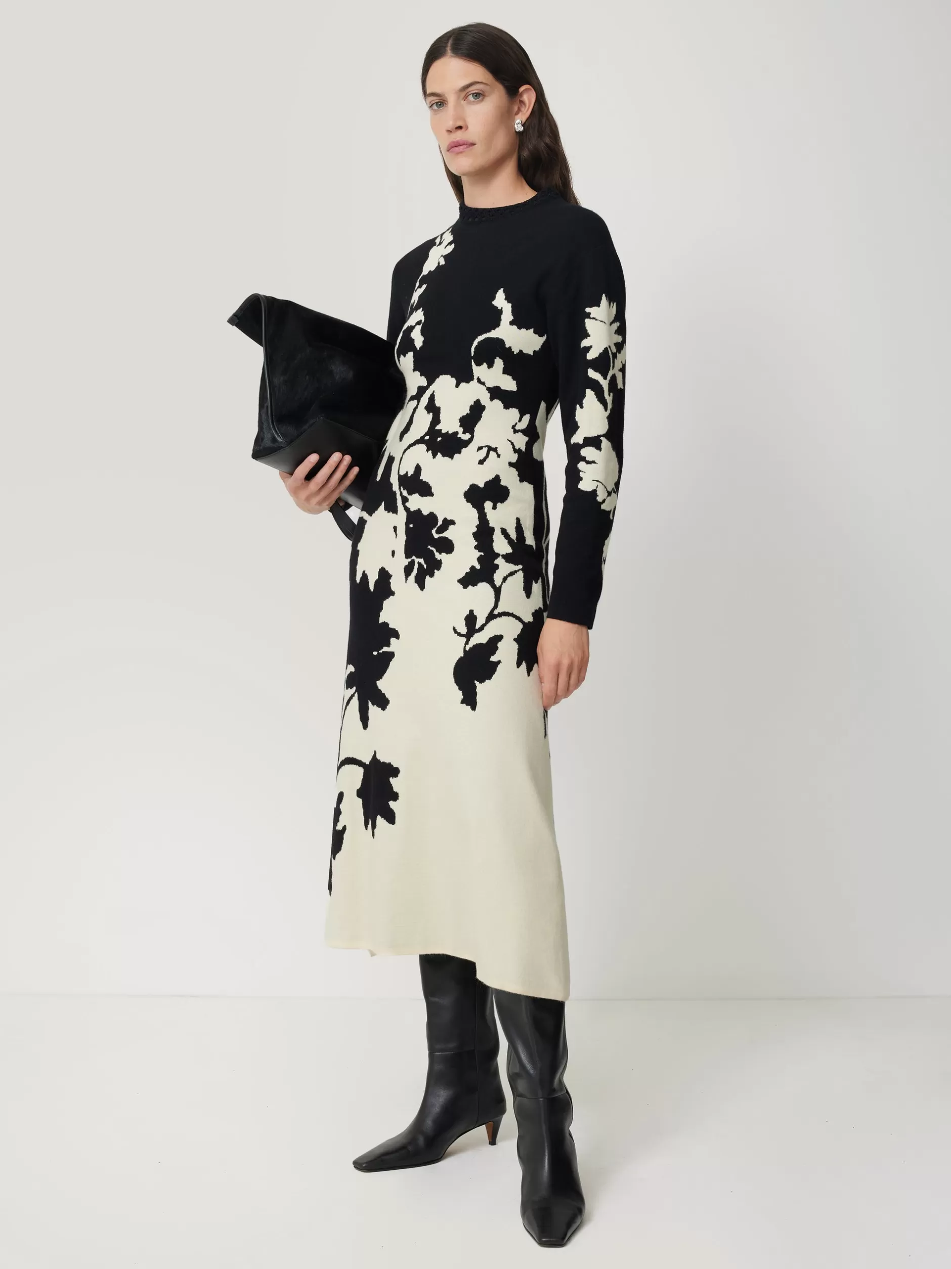 Flash Sale Jigsaw Floral Jacquard Knitted Dress Monochrome