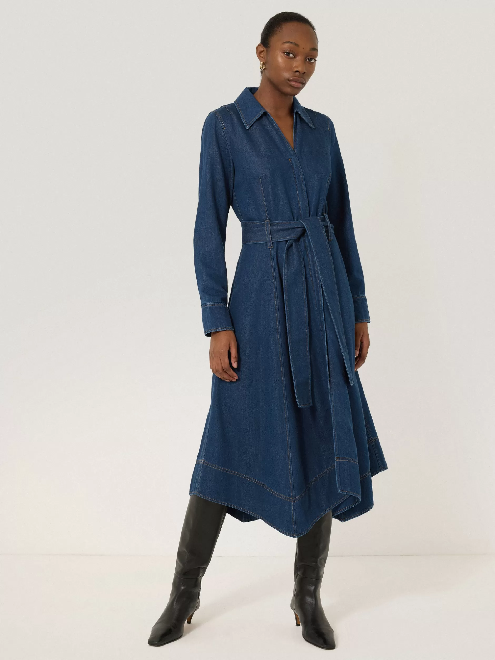 Flash Sale Jigsaw Fluid Denim Belted Shirt Dress Indigo