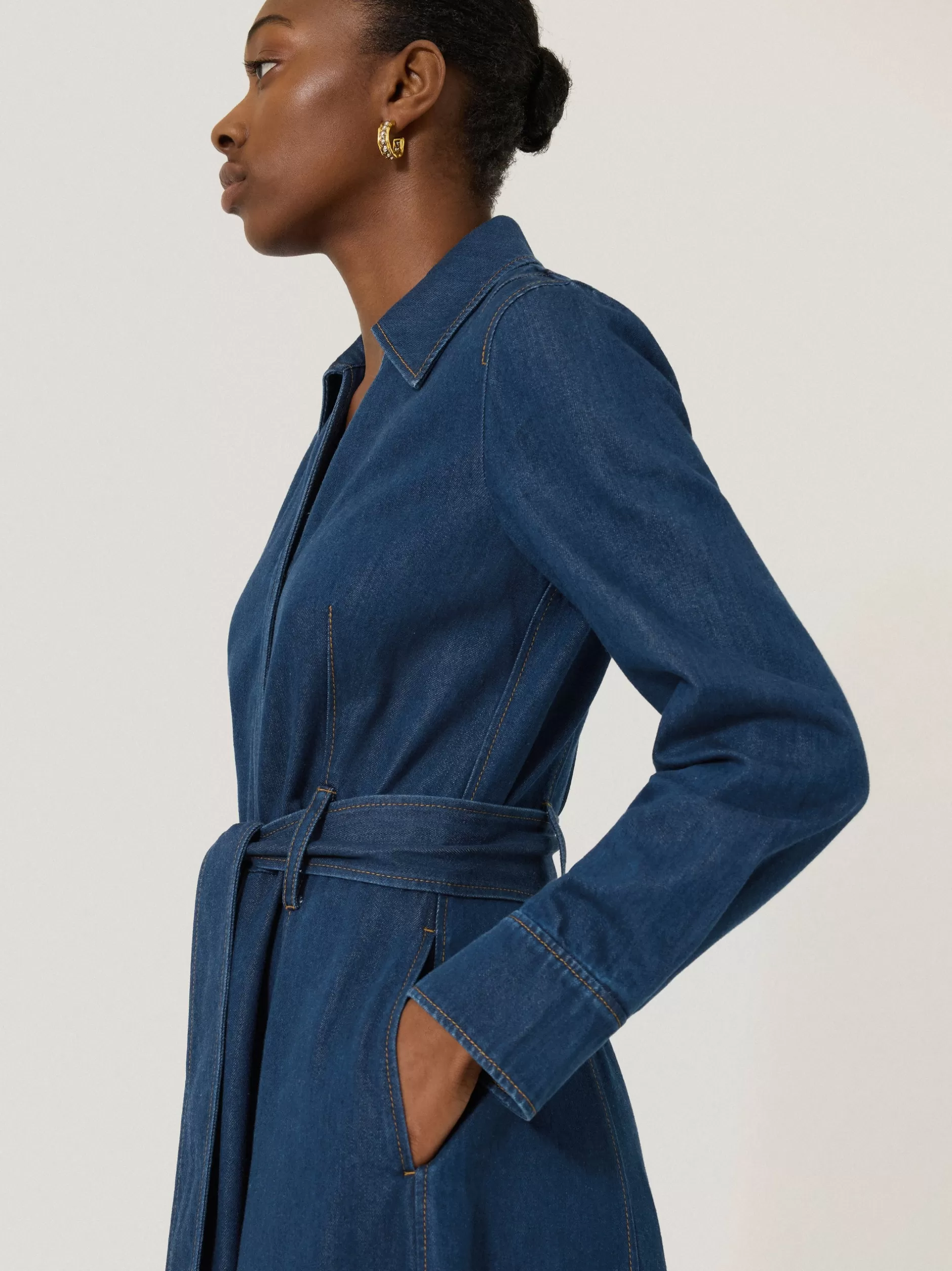 Flash Sale Jigsaw Fluid Denim Belted Shirt Dress Indigo