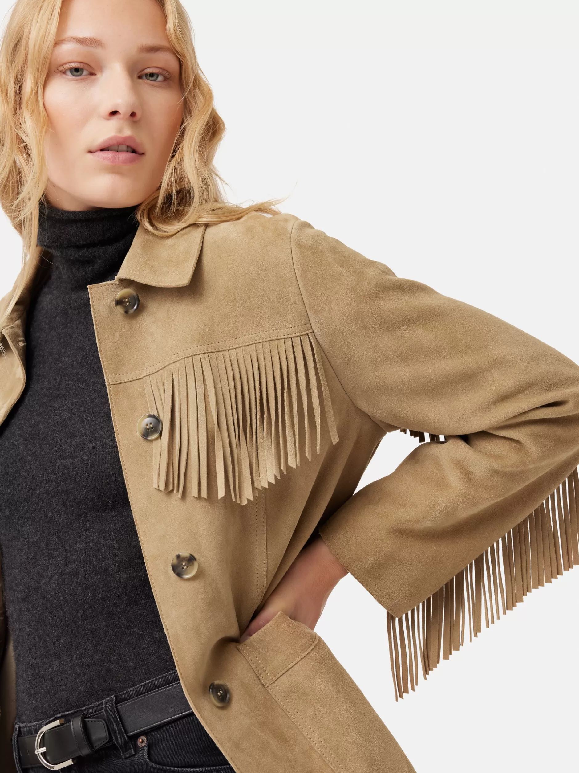 Best Sale Jigsaw Fringed Suede Jacket Brown