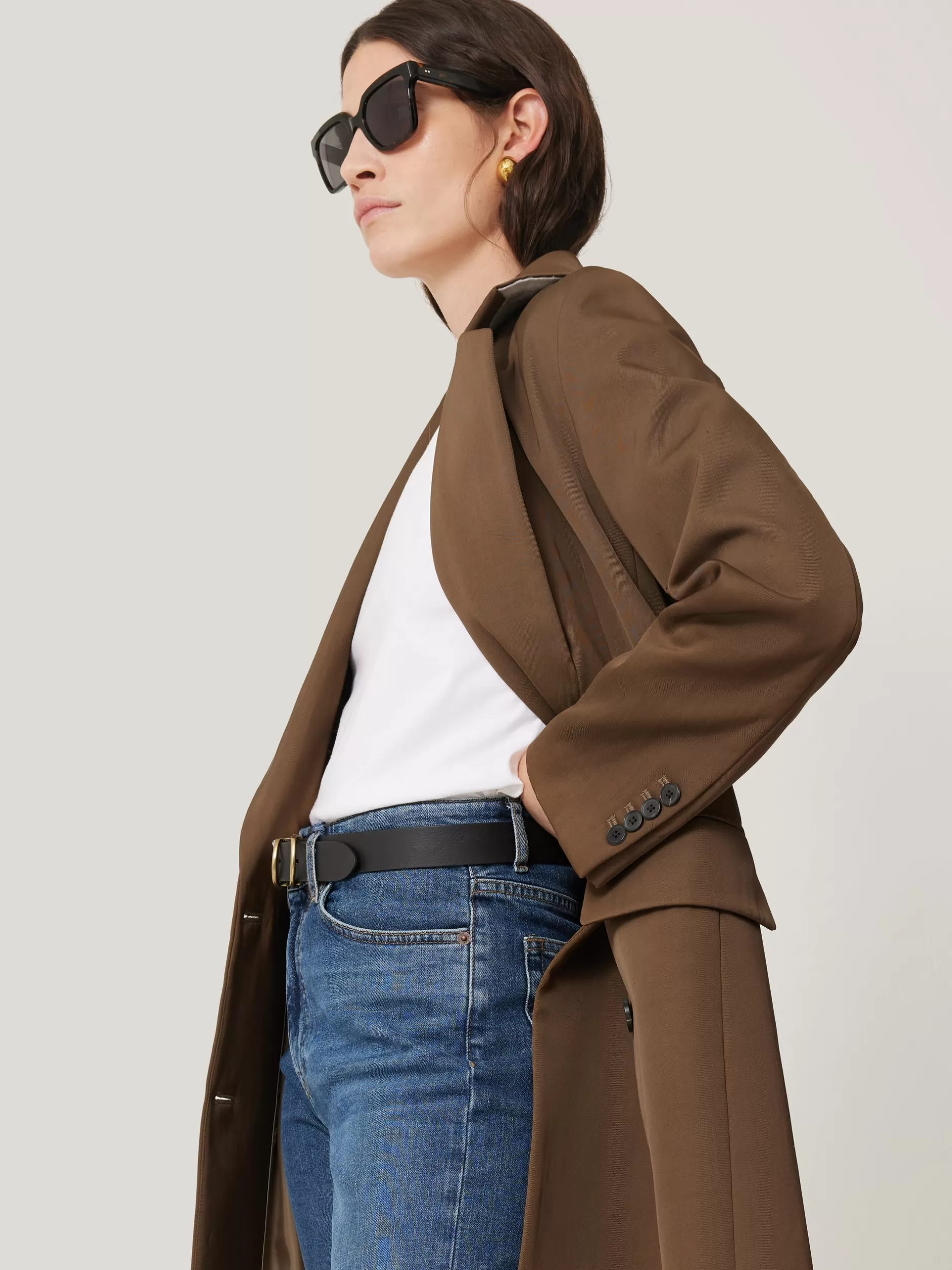 Cheap Jigsaw Italian Twill Oversized Coat Brown