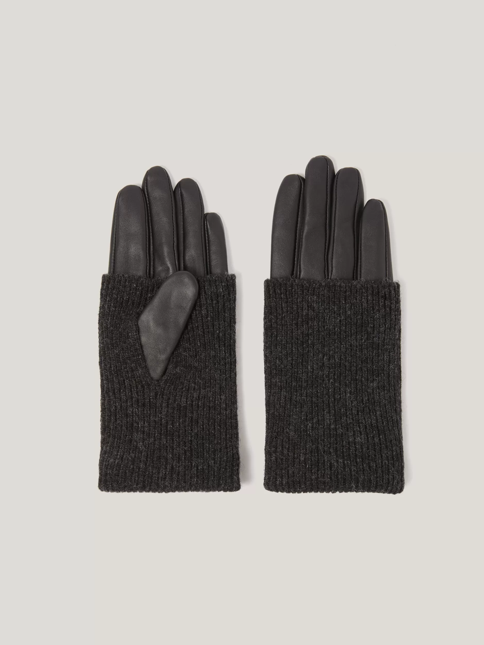 Hot Jigsaw Knitted Leather Glove Black