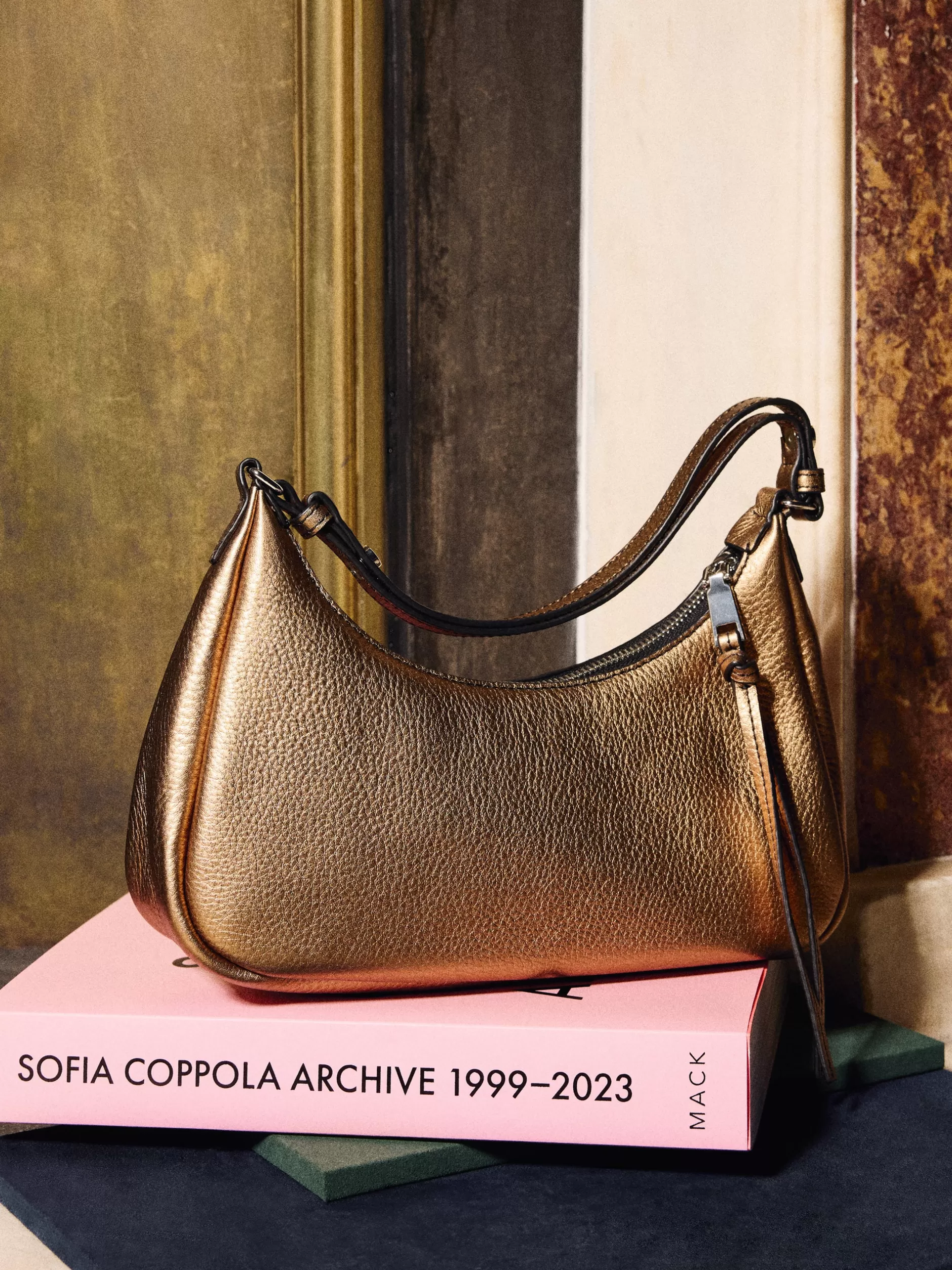 Hot Jigsaw Leather Crescent Shoulder Bag Copper