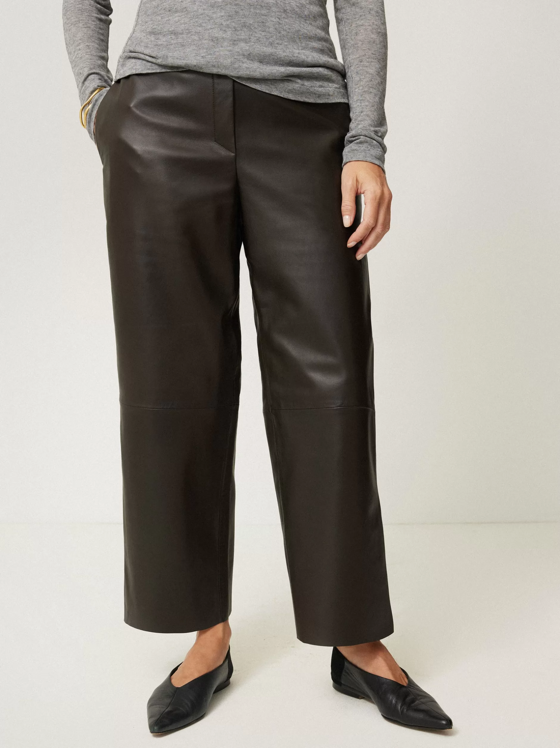 Fashion Jigsaw Leather Flat Front Trouser DarkOlive