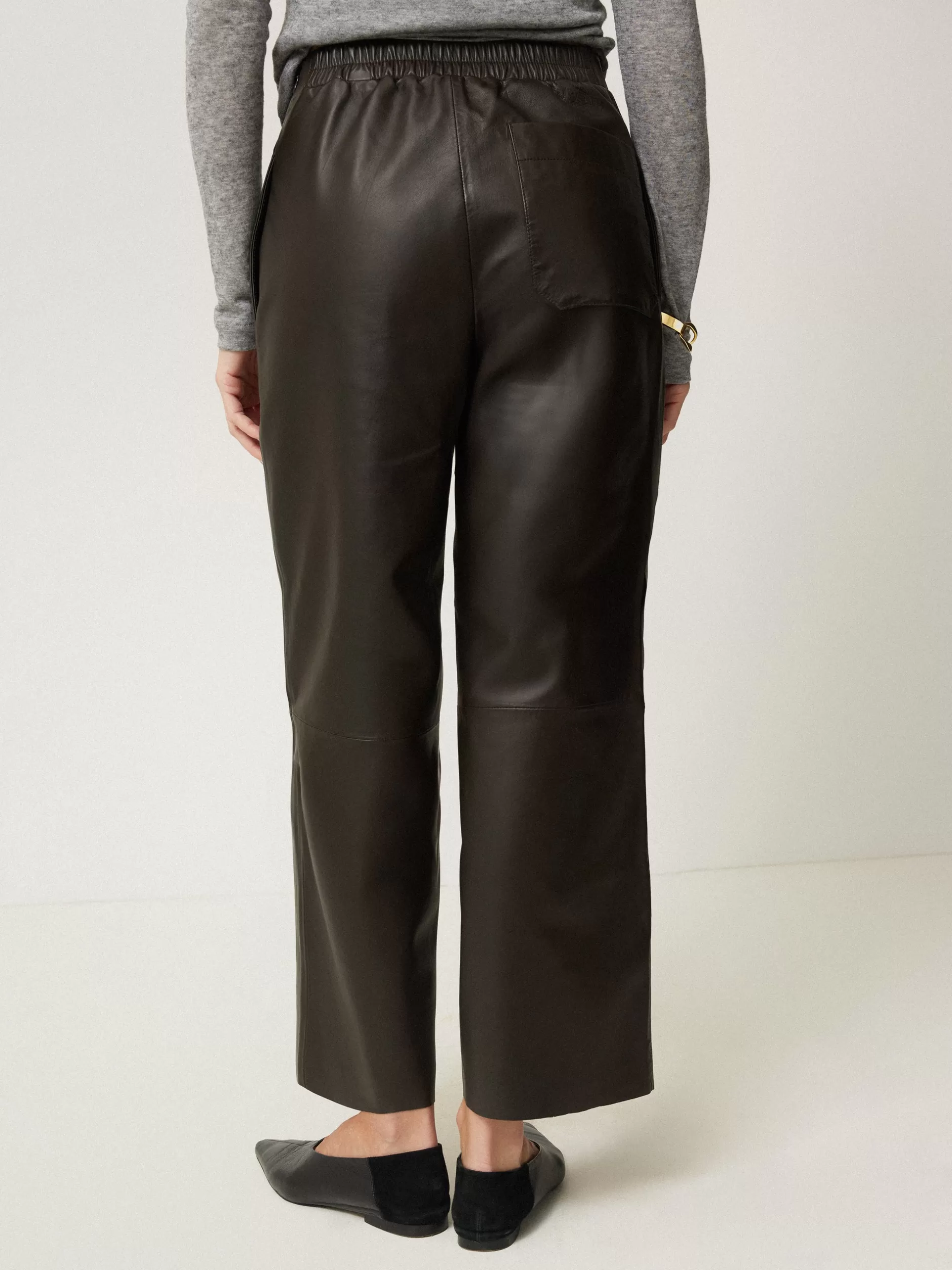 Fashion Jigsaw Leather Flat Front Trouser DarkOlive