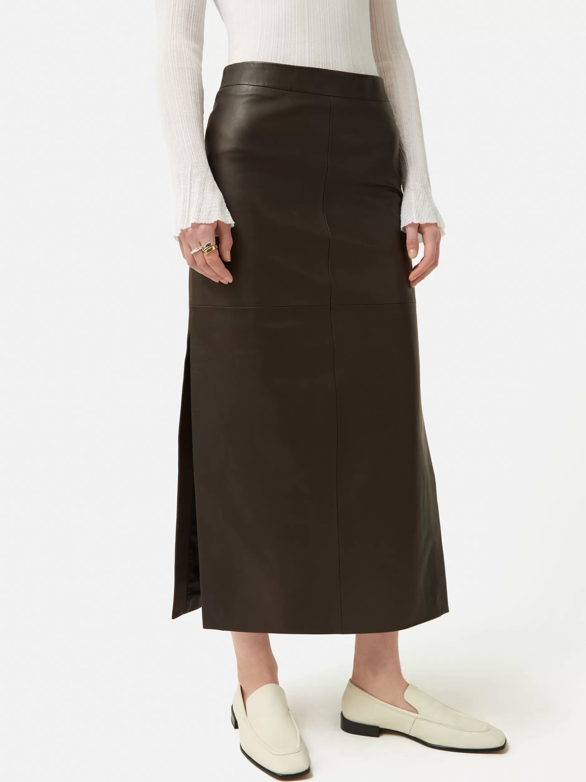 Hot Jigsaw Leather Maxi Skirt Chocolate