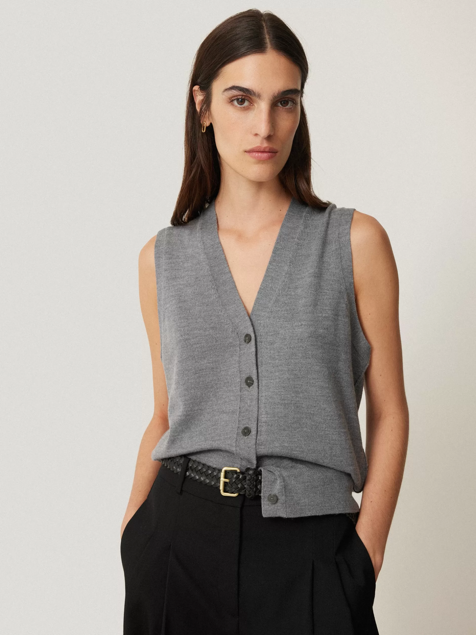 New Jigsaw Lightweight Merino Waistcoat Grey