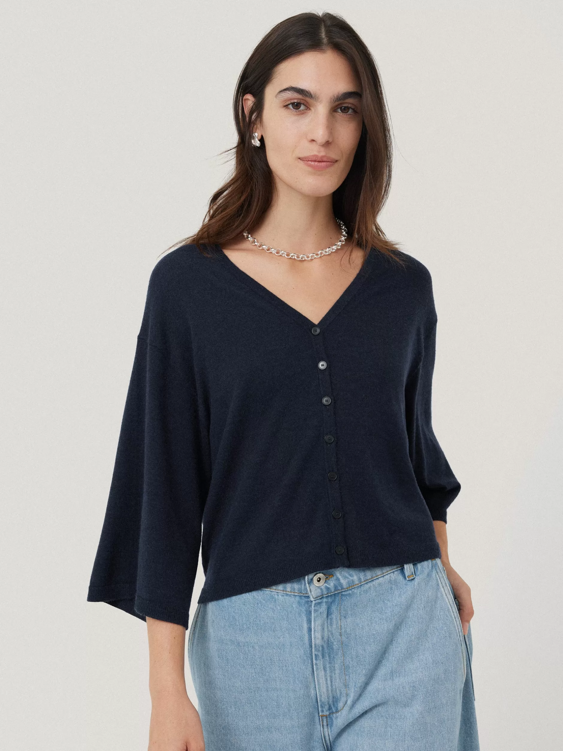 Outlet Jigsaw Lightweight V Neck Cardigan Navy