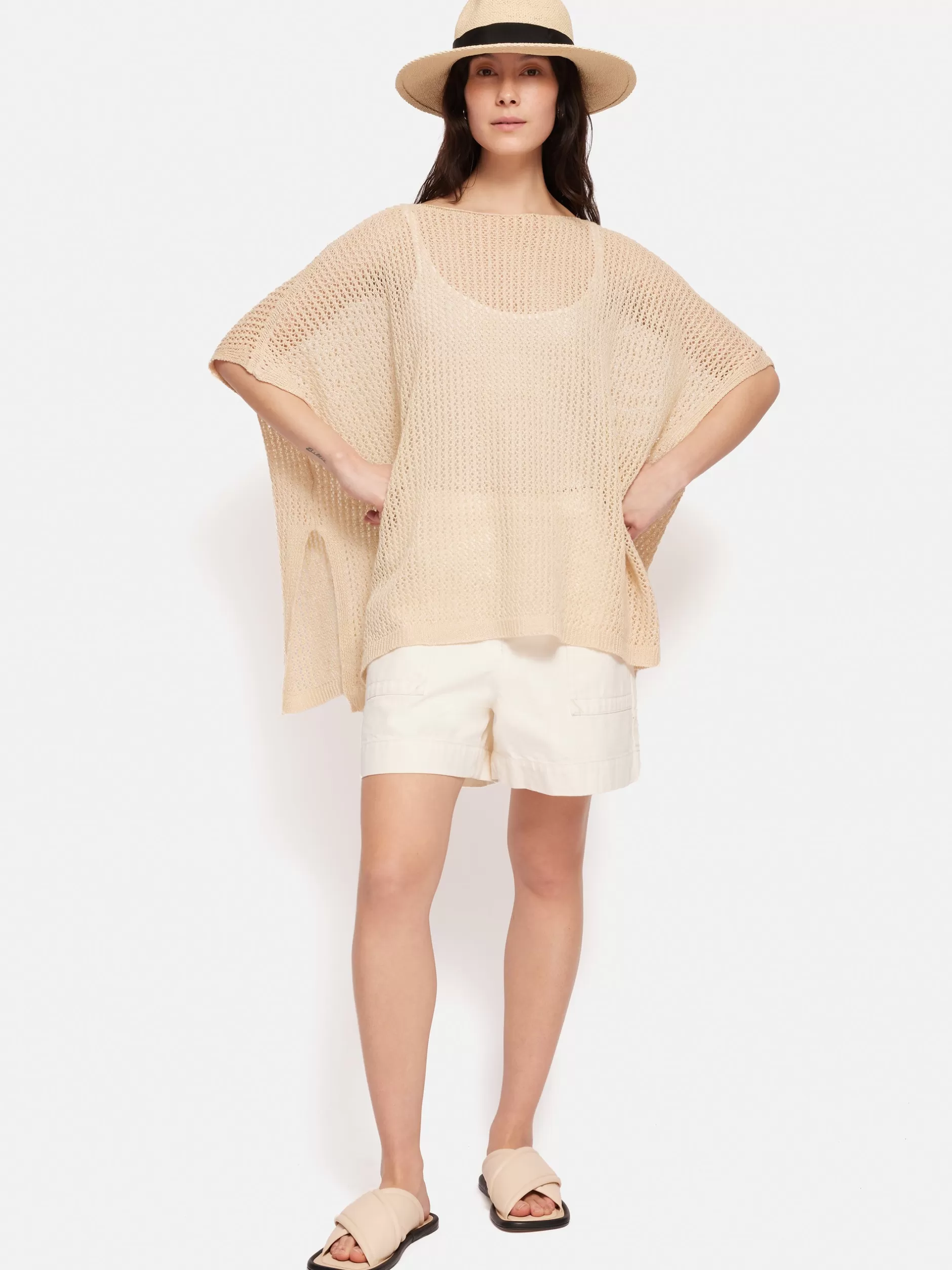 Cheap Jigsaw Linen Poncho Cream