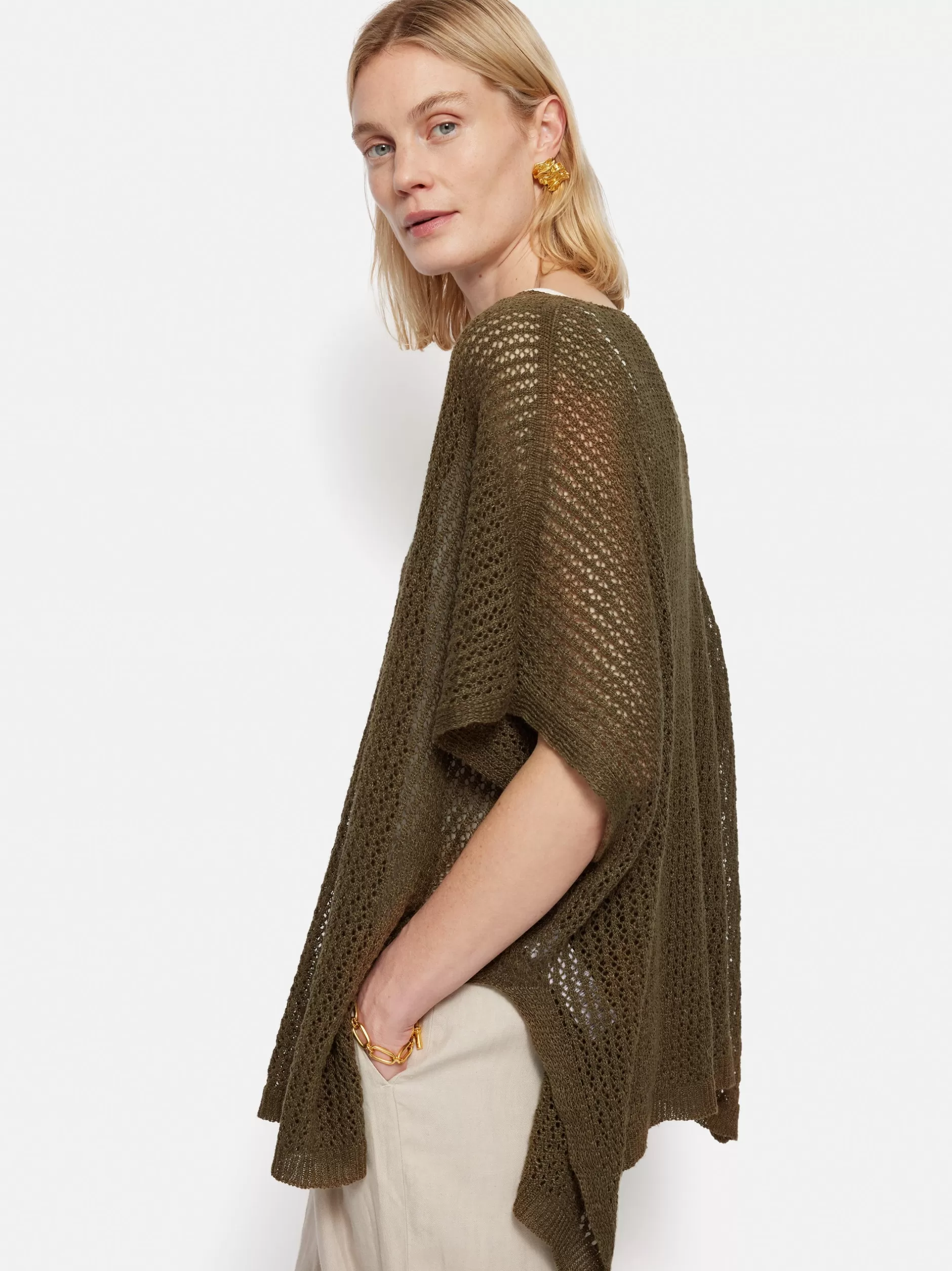 New Jigsaw Linen Poncho Khaki