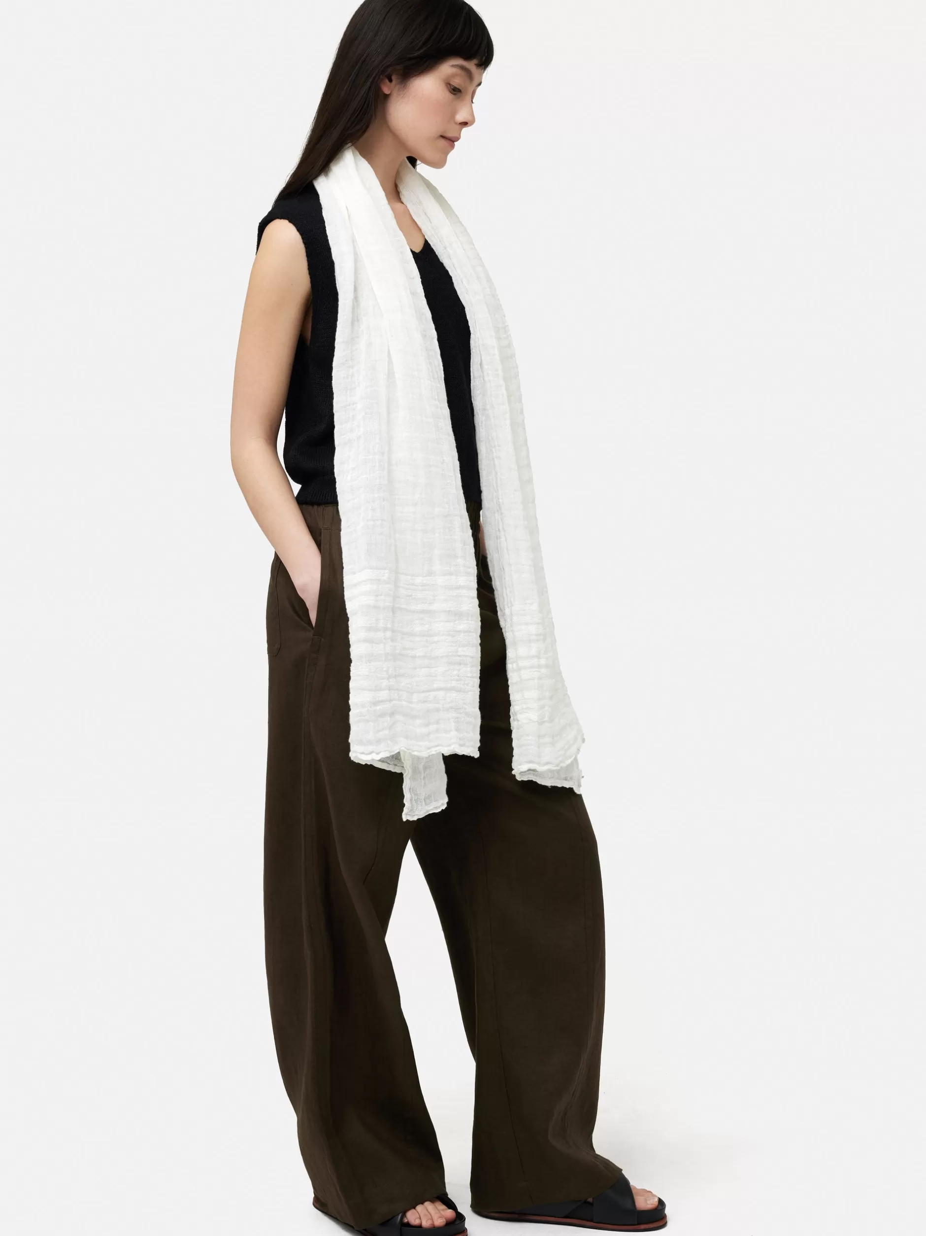 Best Jigsaw Linen Woven Scarf White