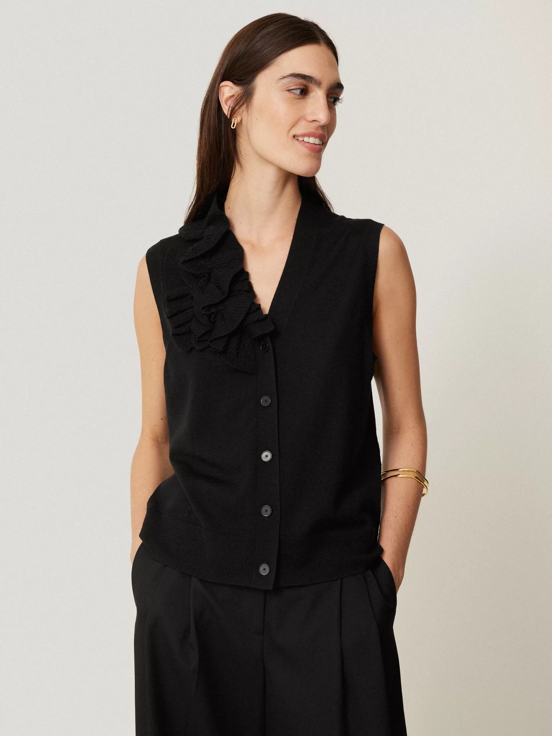 Online Jigsaw Merino Ruffle Waistcoat Black